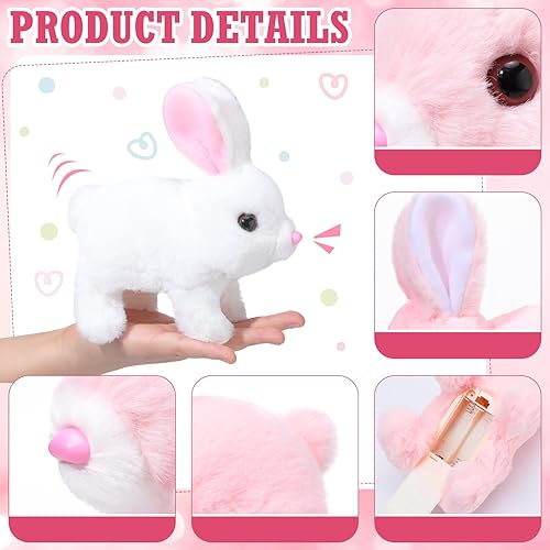 Miniatura 4 de Lenwen Juego de 6 juguetes interactivos de conejo, juguetes electrónicos de peluche con conejito de zanahoria, juguete de peluche saltando, conejo