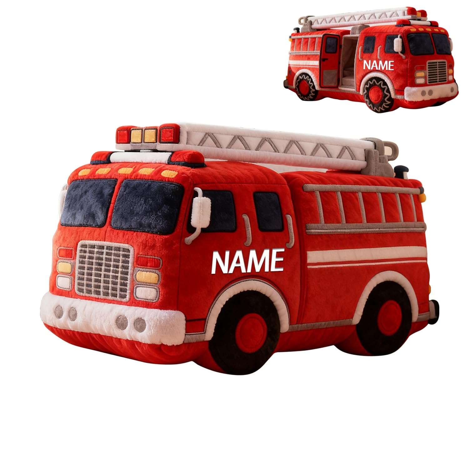 VWCSDSCS Personalized Cartoon Fire Engine Shaped Throw Pillows Custom Hugging Fire Engine Plush Car Stuffed Pillow Couch Bed Living Room Kids Bedroom Decor for Boys Girls in Christmas Birthday