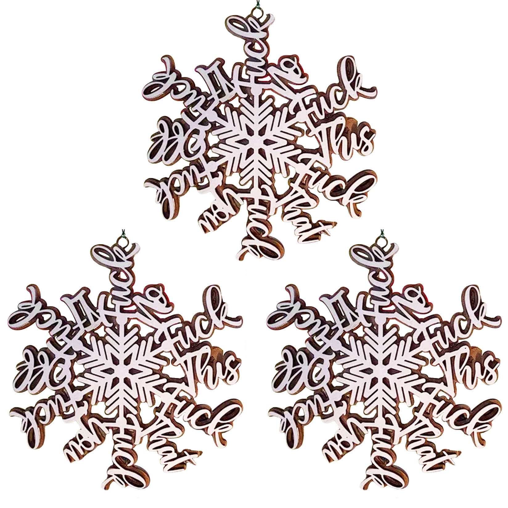 Fuck Flake 3Pcs Hanging Decorative Fuckflake Wooden Funny Christmas Ornaments Christmas Decorations for Window Xmas Tree Plant Wreath Funny Ornaments Tree Snowflake O