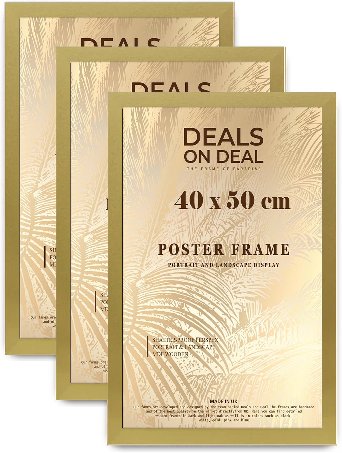 DEALS ON DEAL Modern Rectangular 40 x 50 cm Picture Frame Photo Frame Wall Art Poster Frames With Clear Perspex Pack of 3 to Hang Portrait or Landscape (3, gold)