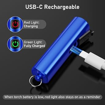 Blukar EDC Rechargeable Flashlight, 360L Mini Keychain Flash Light with 3 Lighting Modes, Memory Function,Waterproof,Compact and Portable Pocket Light for Everyday Carry,Emergency,Camping,Outdoor-Blue