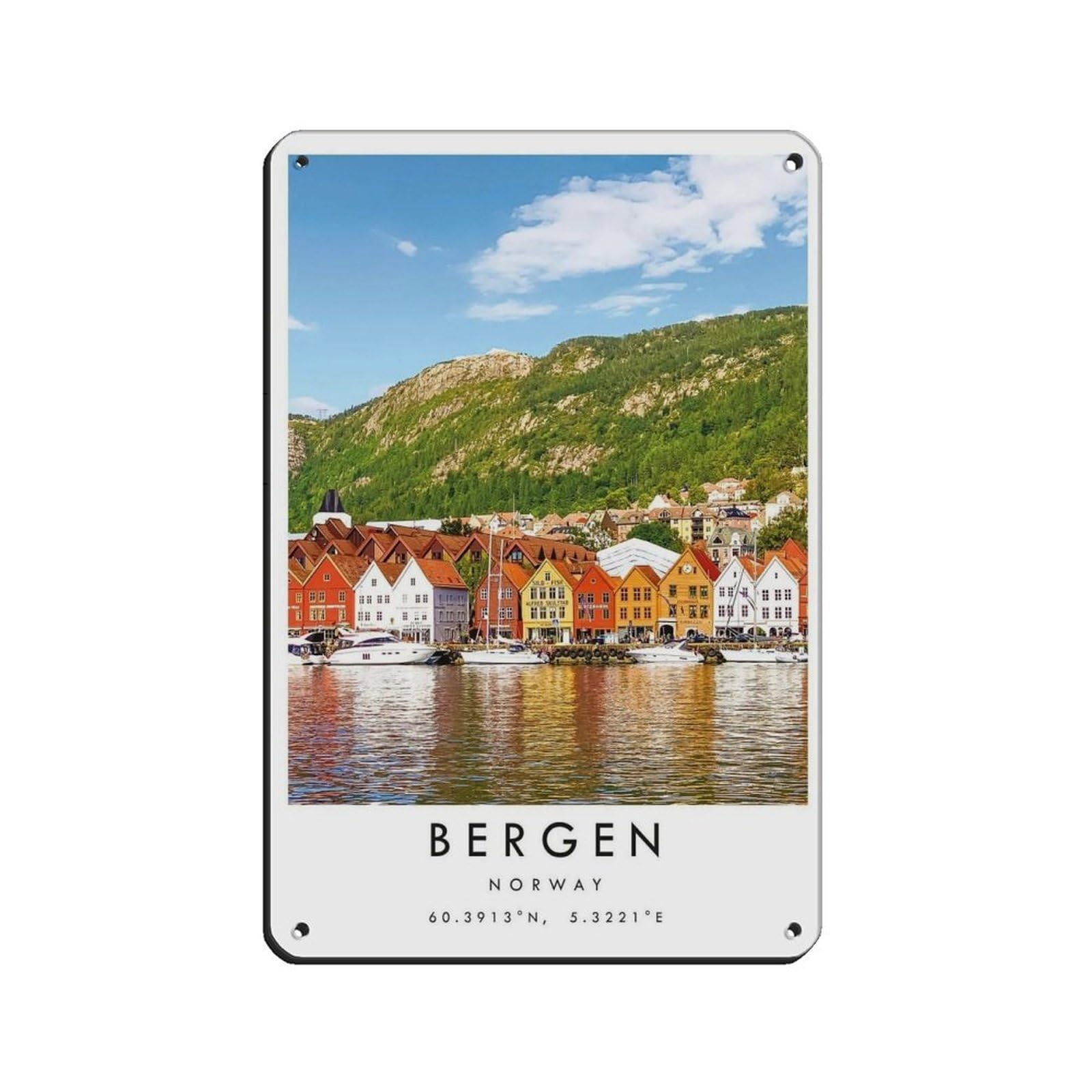 Bergen Travel, Norway Poster Retro Poster Metal Tin Sign Chic Art Retro Iron Painting Bar People Cave Cafe Family Garage Poster Wall Decoration 8x12inch(20x30cm)