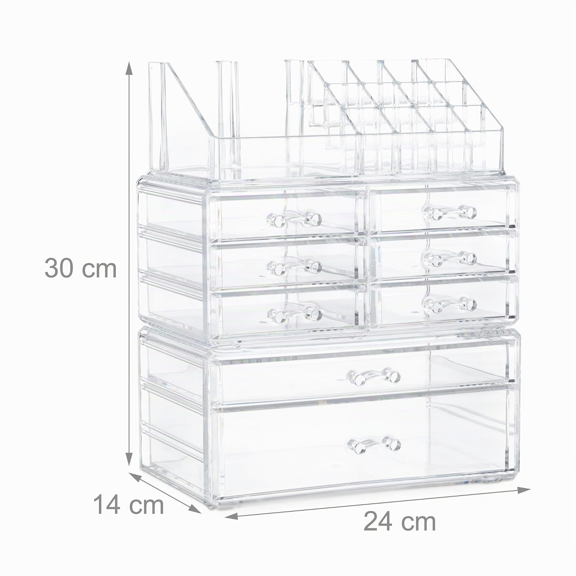 Relaxdays Organizador de Maquillaje con cajones, Fibra acrílica, Neceser apilable, Transparente