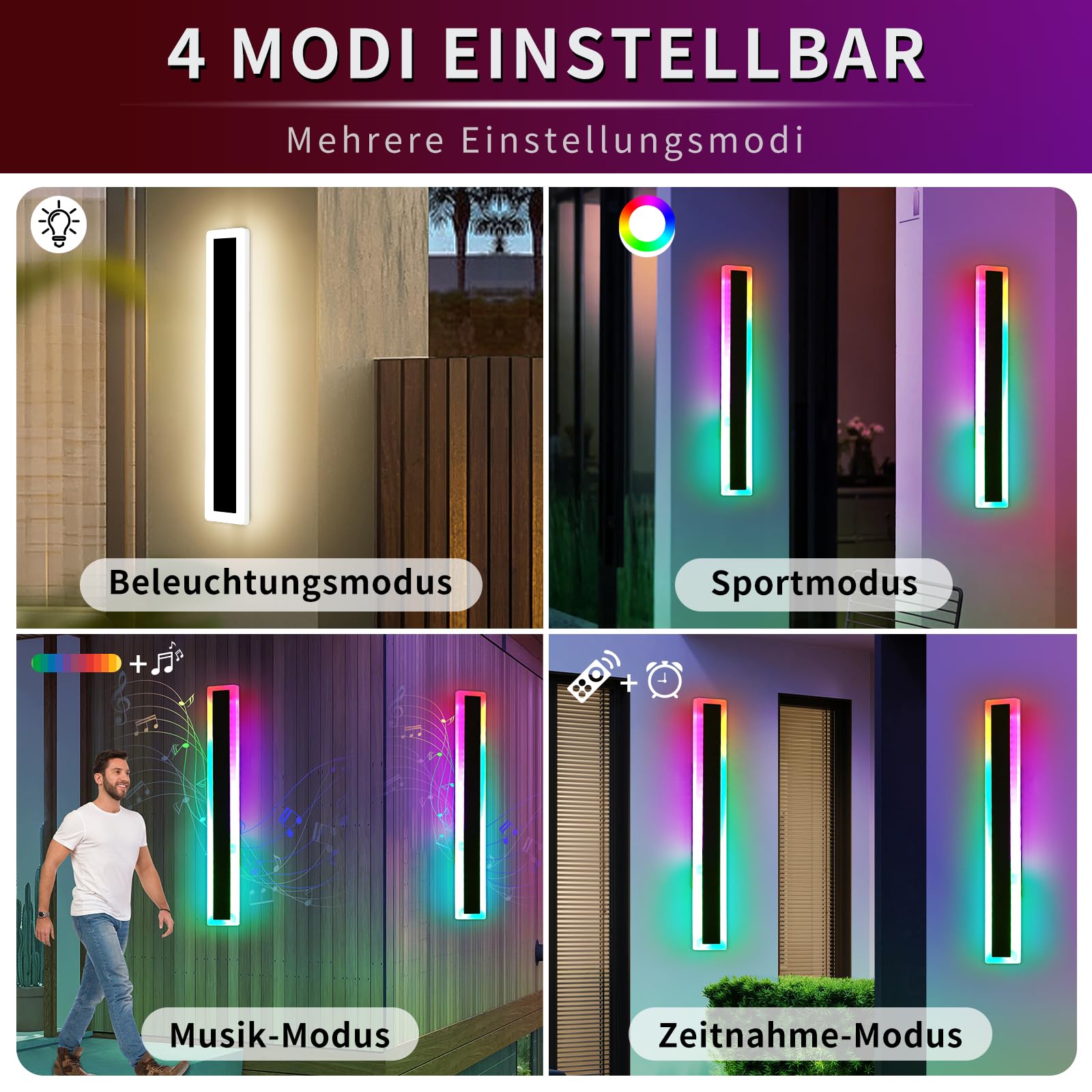 Mikeru 80CM Outdoor RGB Wandleuchte, 16 Farben dimmbare Wandleuchte IP65 wasserdicht Weihnachten Außenbeleuchtung 3000K-6000K mit Fernbedienung 10%-100% Dimmbare Außenwandleuchte für Hof, Villa