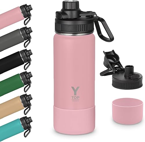 Miniatura 13 de Y TOP Botella de Agua Aislada de 18 oz Compatible con Portavasos, Tapa con Boquilla a Prueba de Fugas, Aislamiento de Doble Pared, Apta para Negro