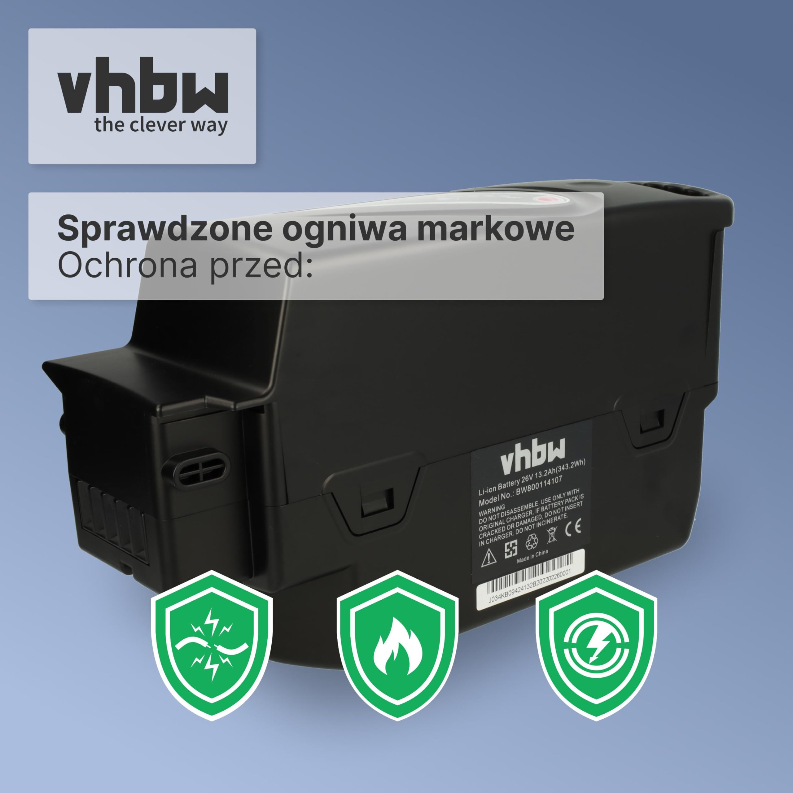 vhbw Akumulator zamienny do NKY190B02, NKY210B02, NKY210B2, NKY224B02, NKY224B2, NKY226B02 do roweru elektrycznego (13,2 Ah, 25,2 V, litowo-jonowy) - czarny