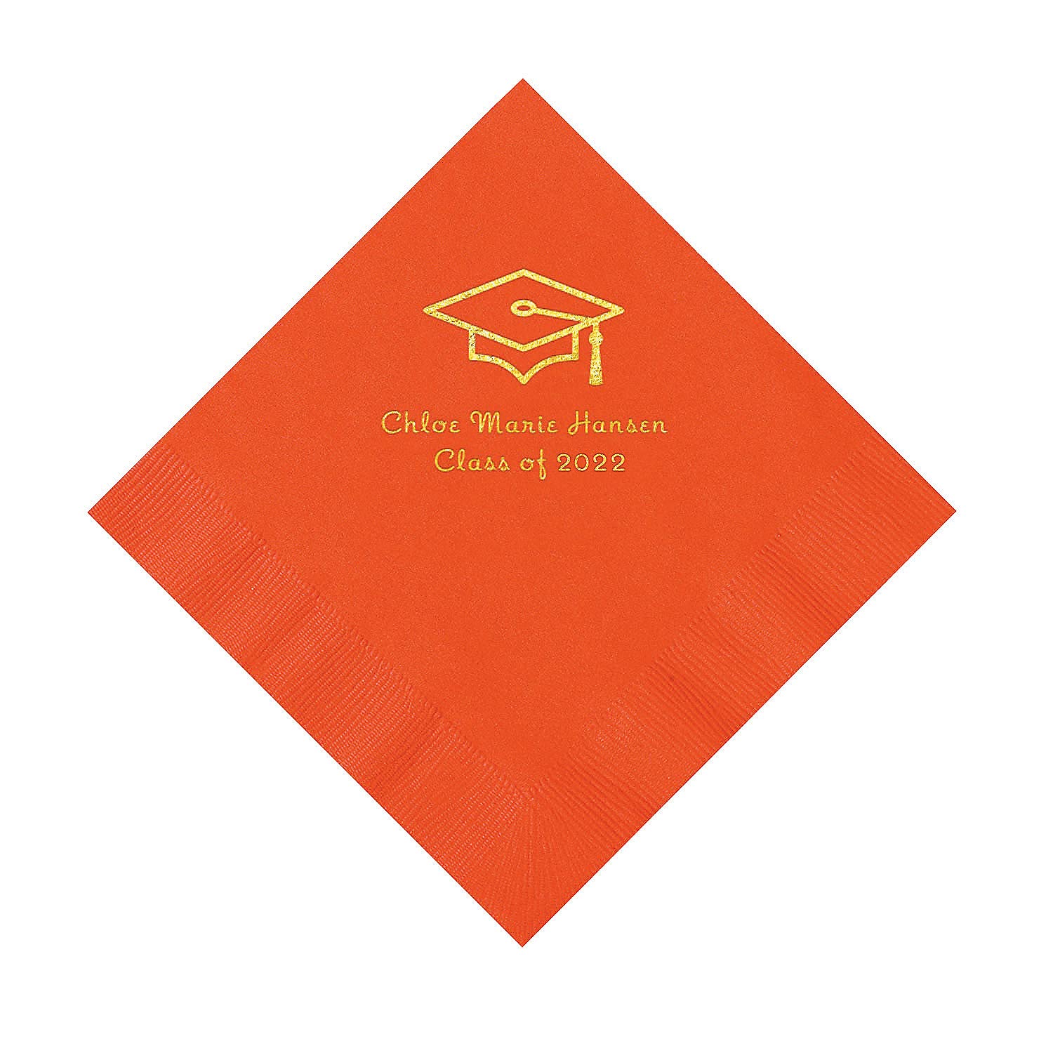 Orange Grad Mortarboard Personalized Napkins with Gold Foil - 50 Pc. Luncheon