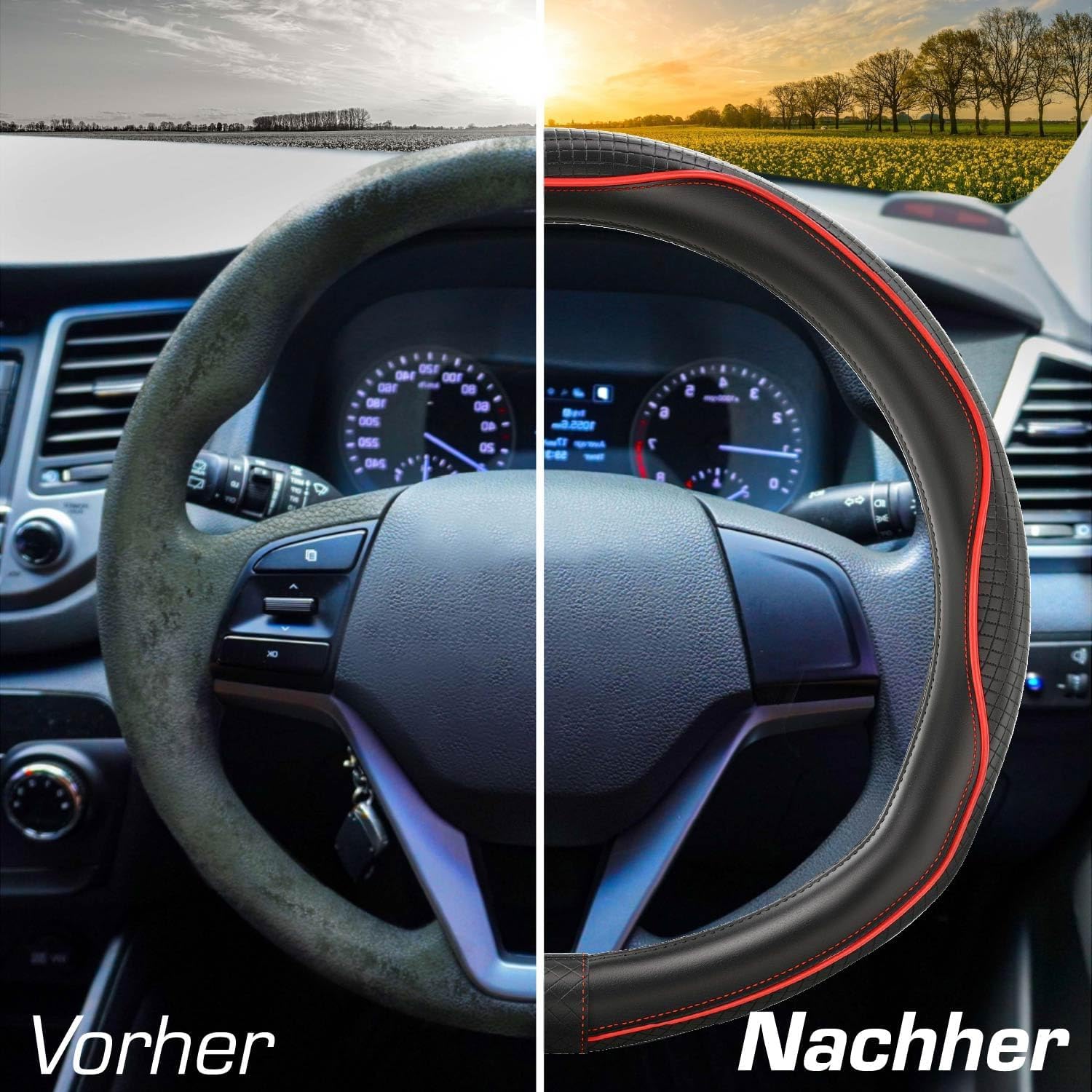 LVJINXIFAFA Steering Wheel Cover for Citroen Jumper 2006-2024, Microfiber Leather Steering Protector Non-Slip Breathable Sports Car Interior Accessories,Red-O