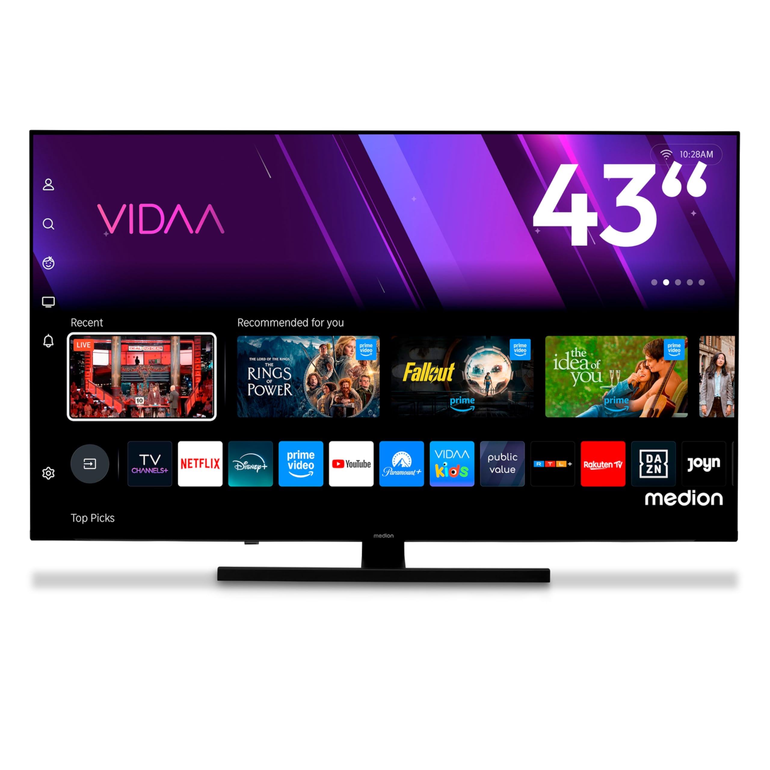 MEDION 108 cm (43 Zoll) QLED Fernseher (Smart-TV, Dolby Vision HDR, VIDAA Store, Prime Video, Disney+, DAZN, Paramount+, DTS X, Dolby Atmos, PVR, Bluetooth, MD 843600)