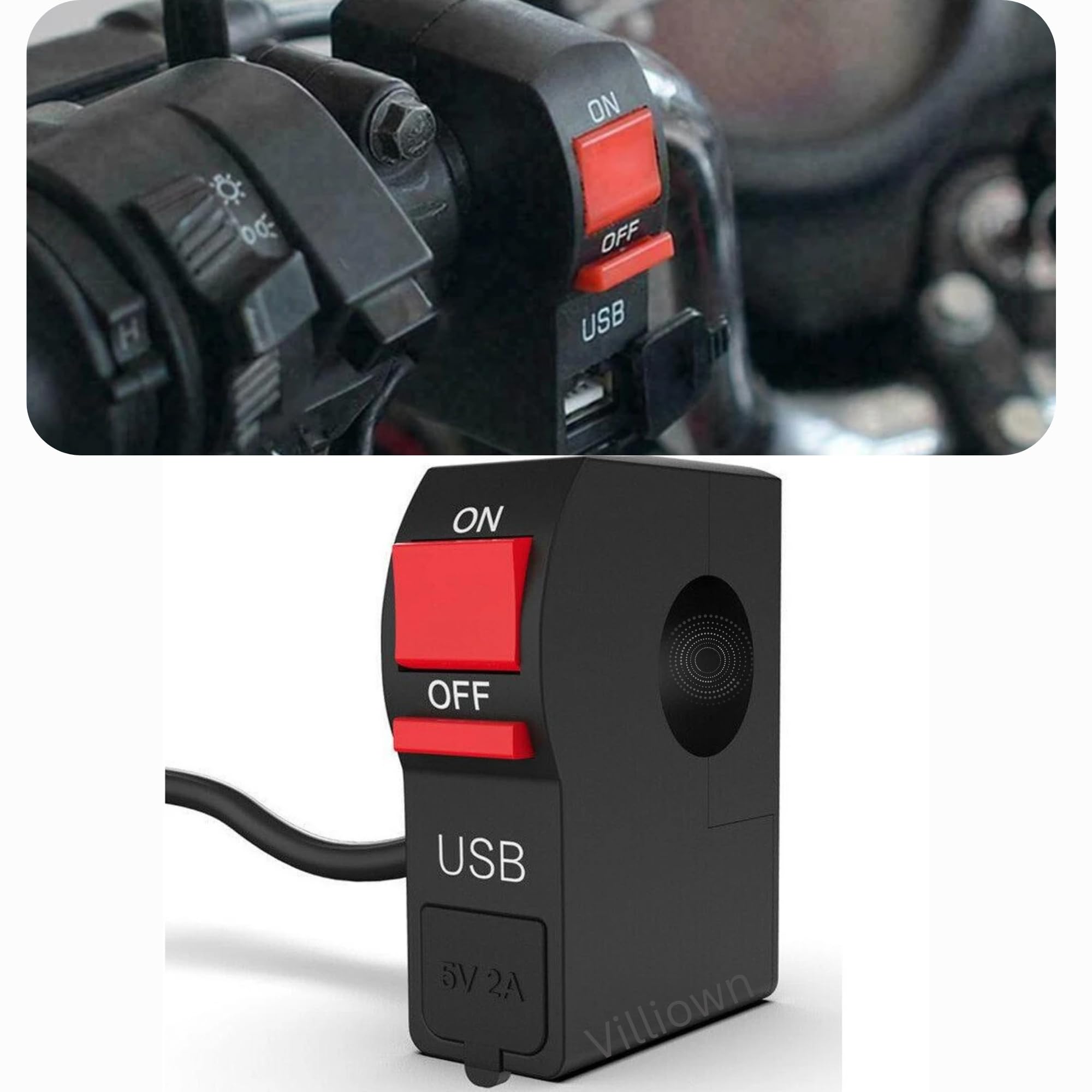 Bike USB Charger with Light Switch 12V, Fast Charging, Heavy Clamp, Waterproof ABS Plastic, Handlebar Mounted Switch for Motorcycle-image-13
