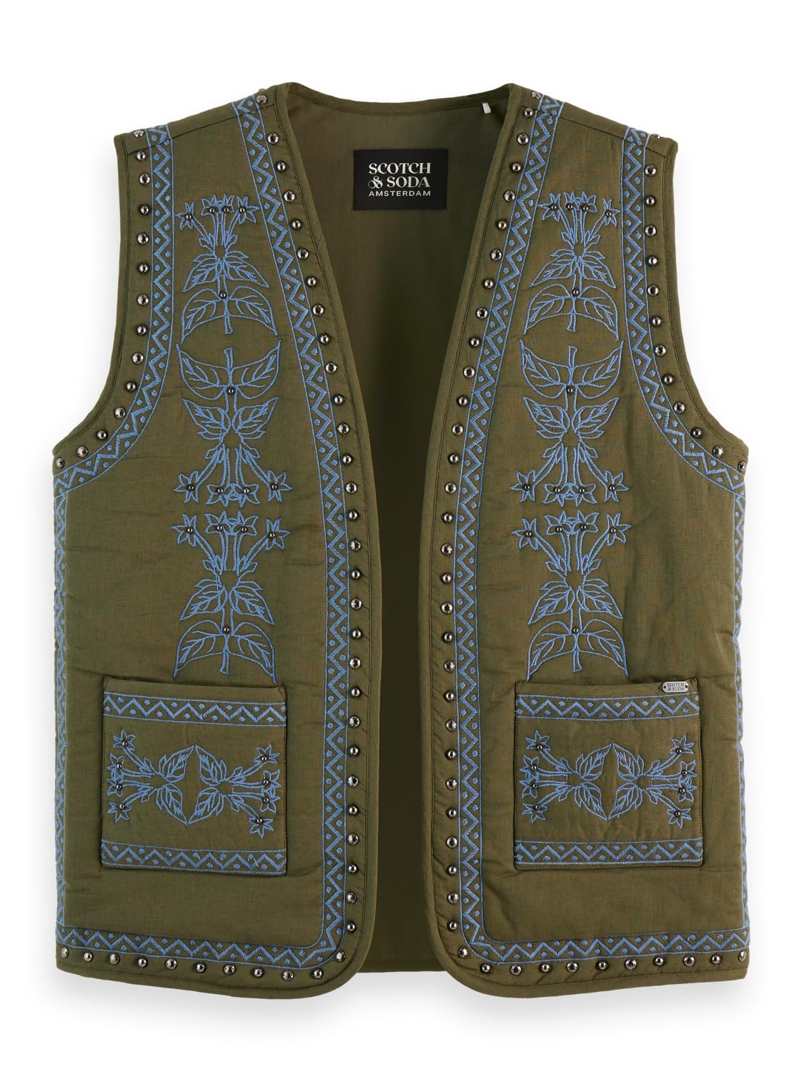 Scotch & Soda Women's Classic Green Floral Embroidered Gilet Vest, 352,