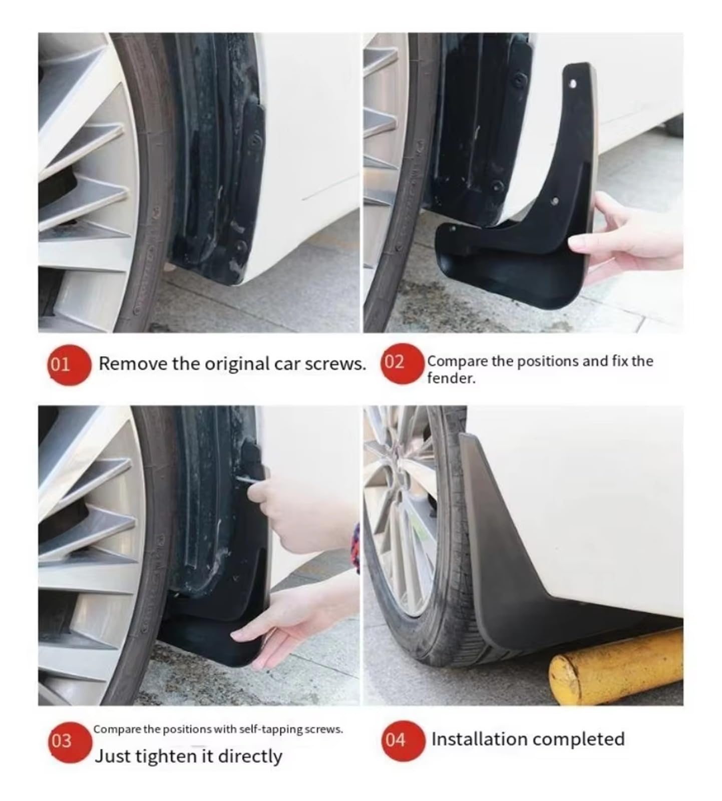 Aletas Barro Para Universal SUV Truck 4 Piezas Neumático Guardabarros Contra Salpicaduras Tornillo Incluido Protector Rueda Delantera Trasera Faldillas Antibarro Guardabarros