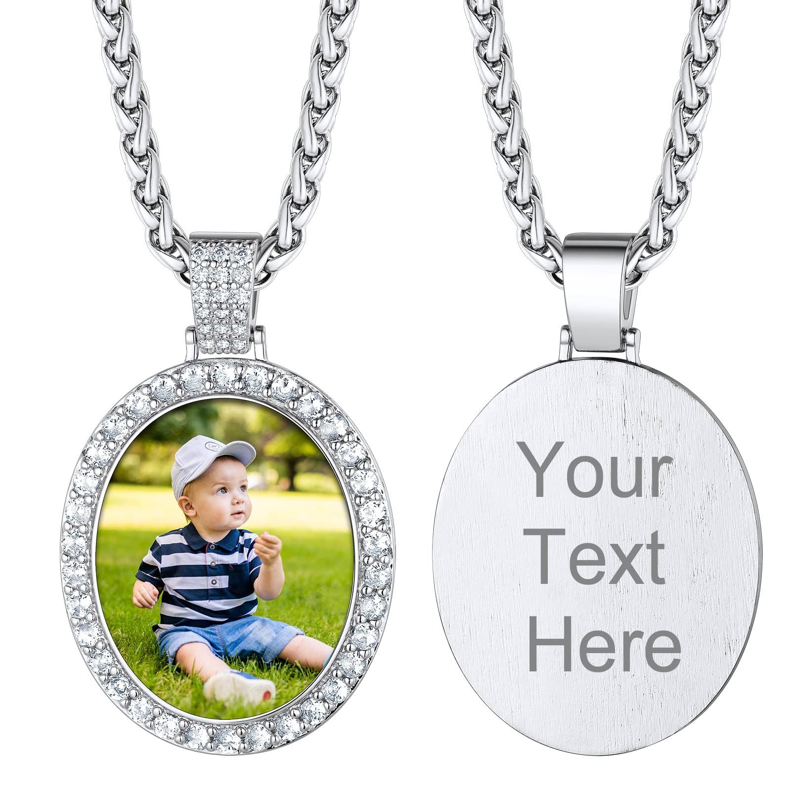 Custom4U Picture Necklace Personalized Photo Circle Chain for Men Women