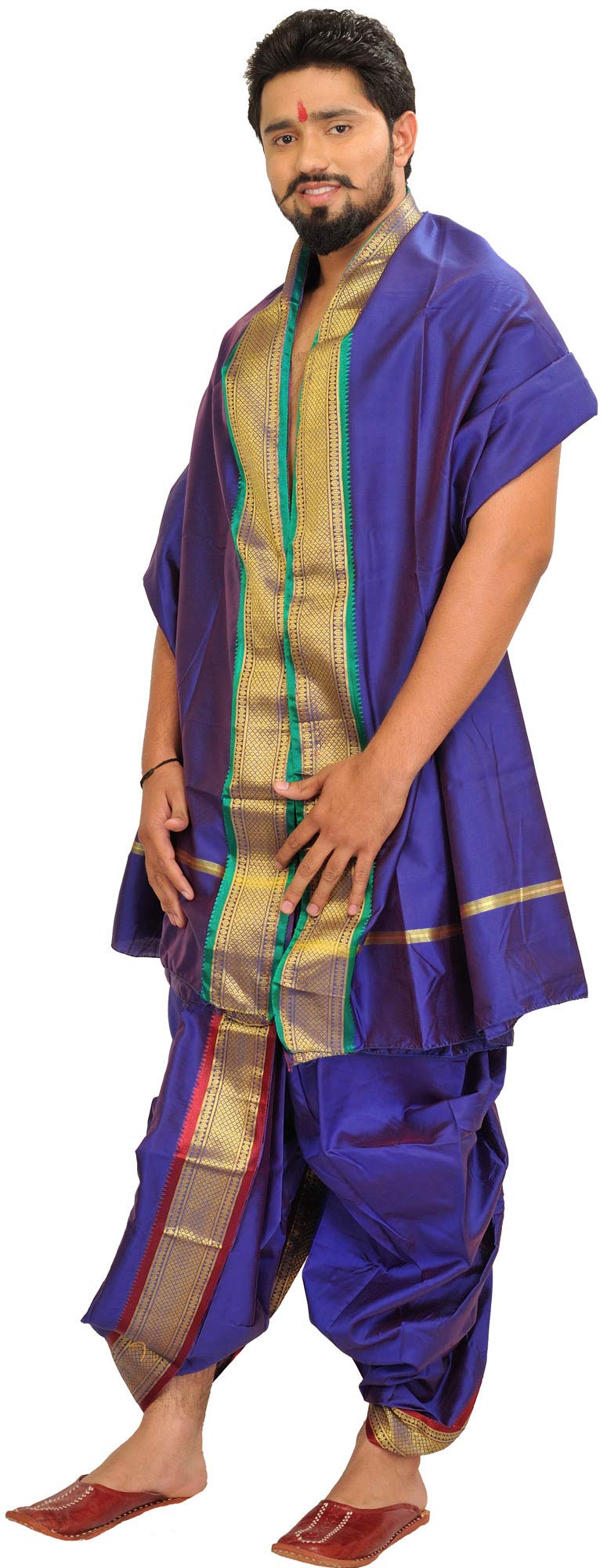Ready to Wear Dhoti and Veshti Set with Woven Golden Border