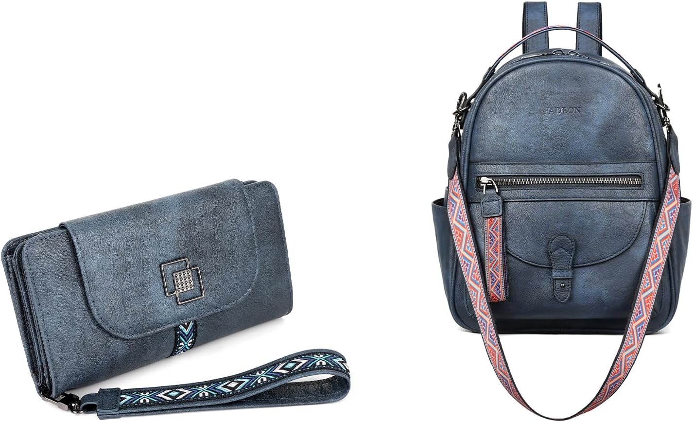 FADEON Leather Wallets for Women and Mini Backpack Purse for Women