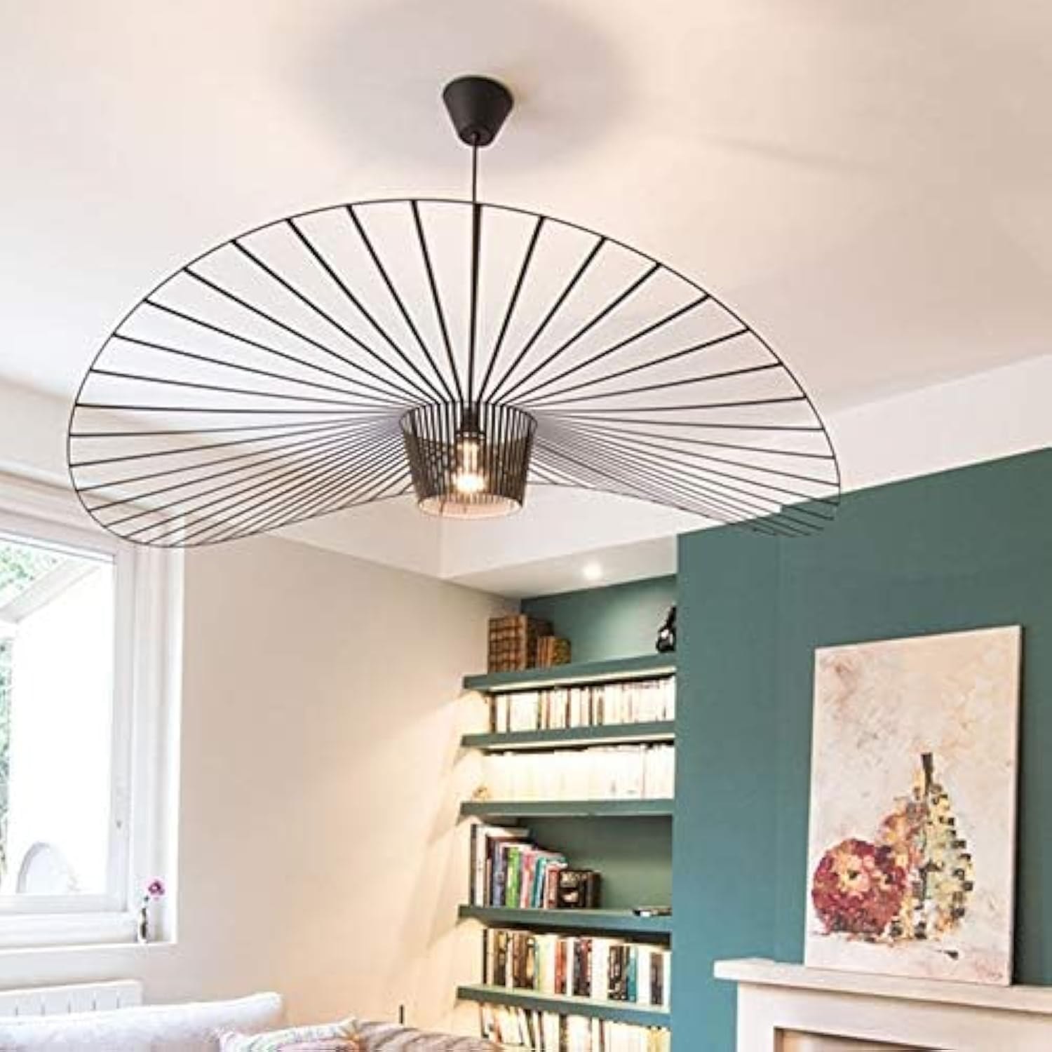 YUNDING Lampa Vintage, lampa wisząca do salonu, LED Vertigo, regulacja wysokości światła, włókno szklane/poliuretanowe, oświetlenie E27, żyrandol do restauracji, Klosz (Czarny, 80 cm)