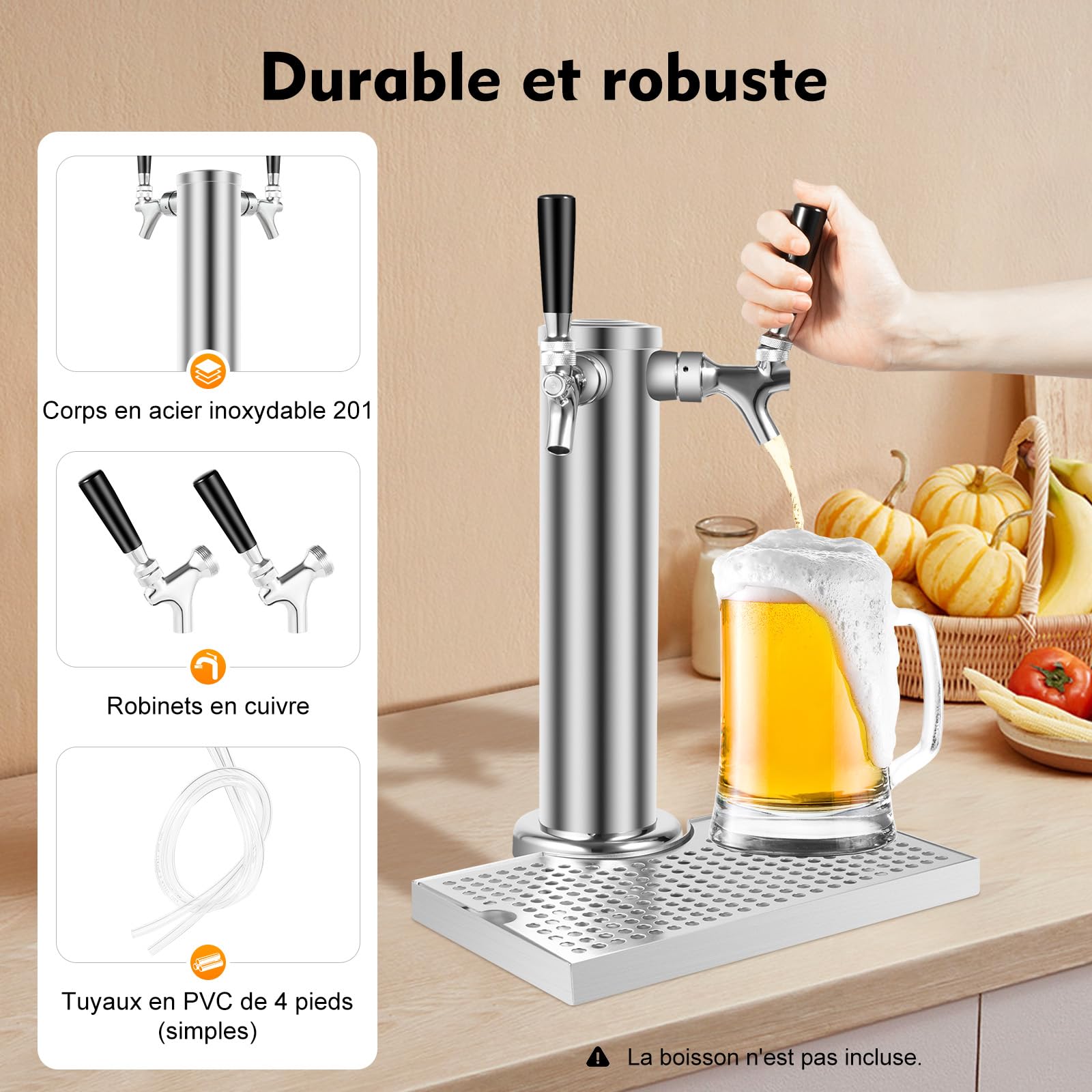 Dispensador de cerveza, dispensador de bebidas, 2 grifos con bandeja de goteo