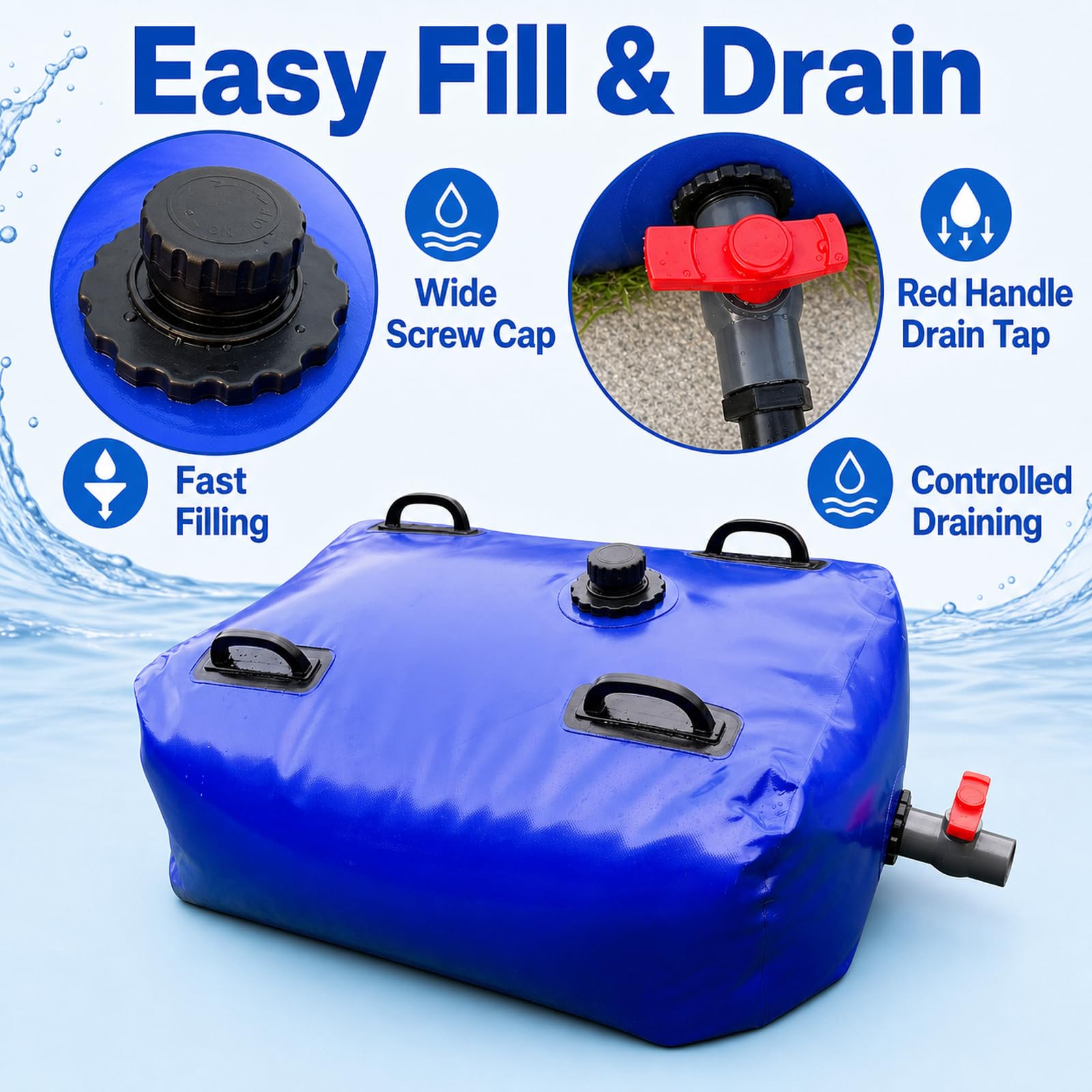 DepóSito De Agua Plegable,Vejiga del Almacenamiento De Agua con VáLvula,Bolsa Agua Plegable PVC,Contenedor De Agua PortáTil De Gran Capacidad,Flexible,para JardíN,Acampar,Hogar