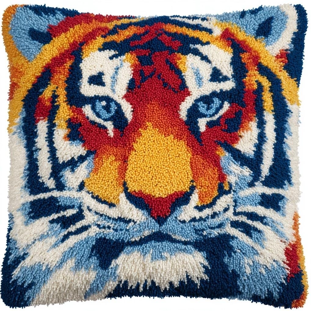 AxiangziK Creative Latch Hook Pillow Kit,Animal Tiger