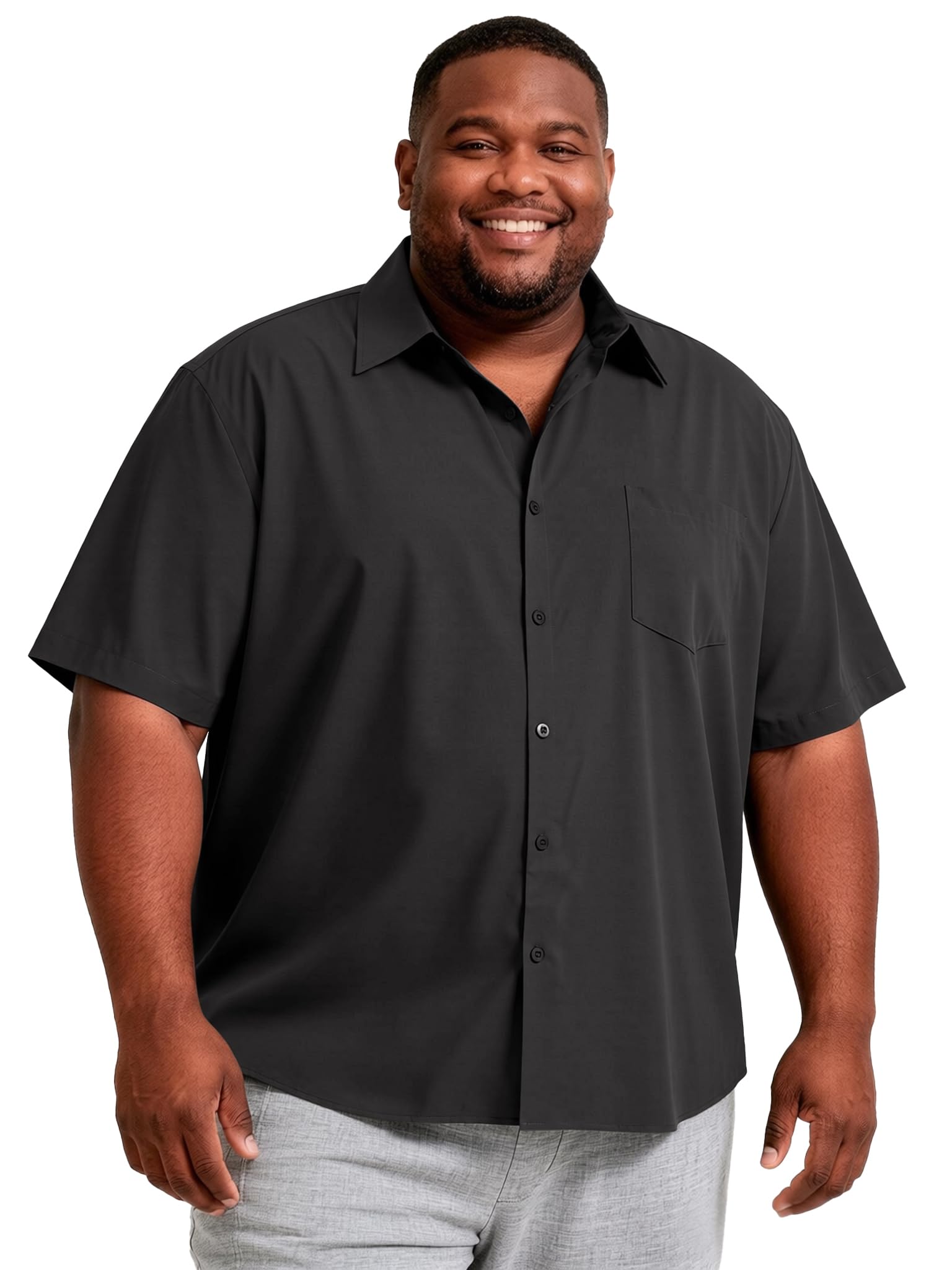 Big and Tall Dress Shirt for Men Short Sleeve – Mens Button Down Shirt, Quick Dry Woven Work Shirt, Casual Big Fit Top