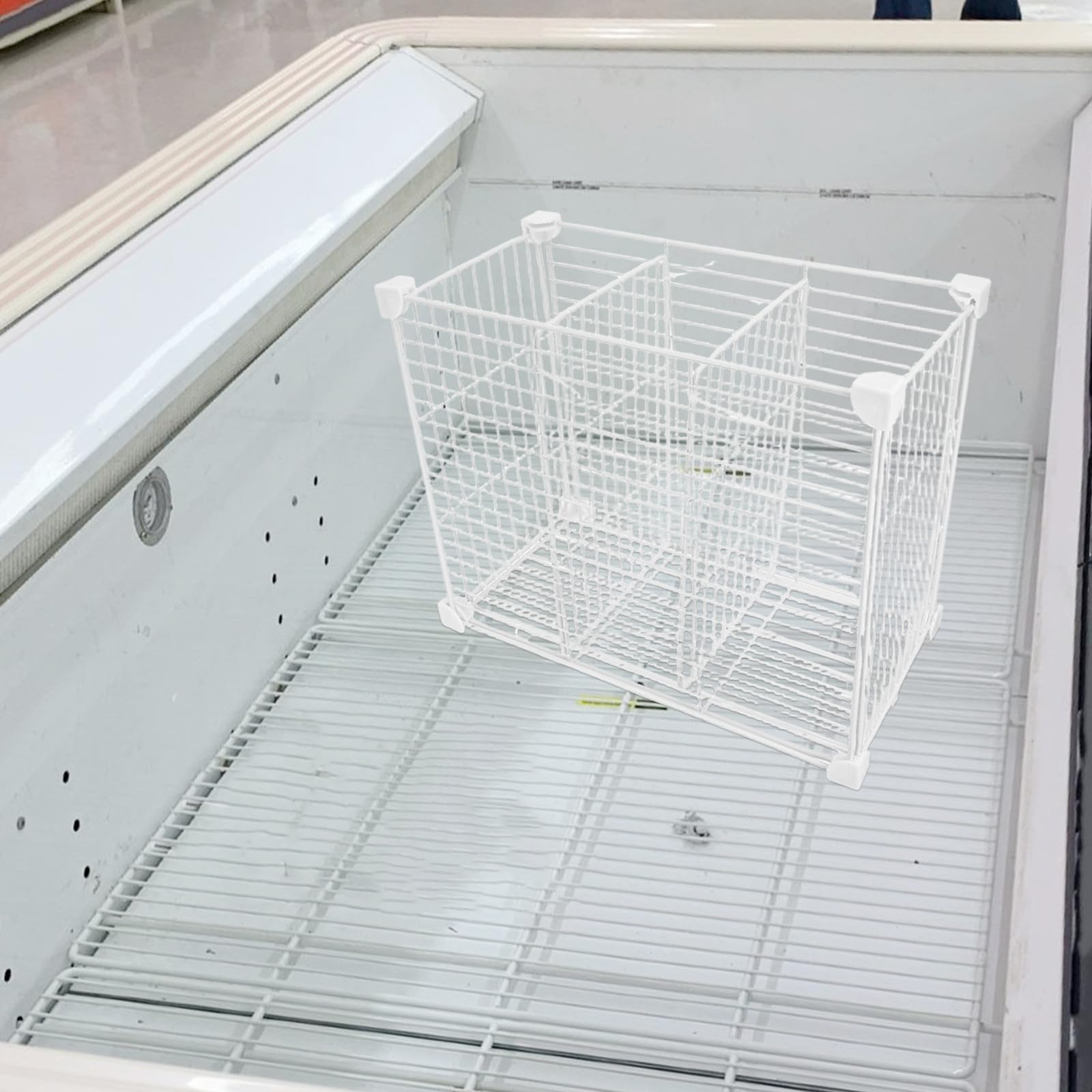 Gefrierkorb Organizer aus Eisen 3 Fächer Weiß für Kühlschrank und Tiefkühltruhe zum Ordnen von Hauskühlschränken und Fischmärkten
