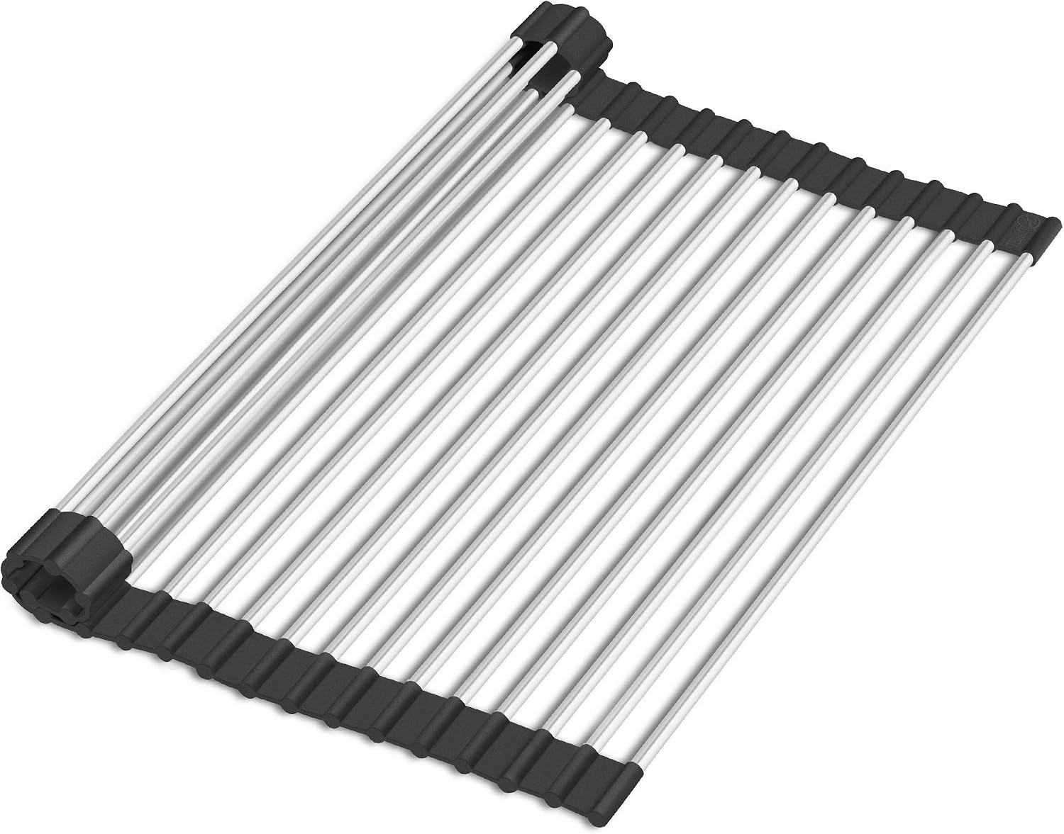 CANWELL 21"x15" Roll Up Dish Drying Rack, Premium 304 Stainless Steel Over Sink Kitchen Drainer Rack with Silicone Rims, Black