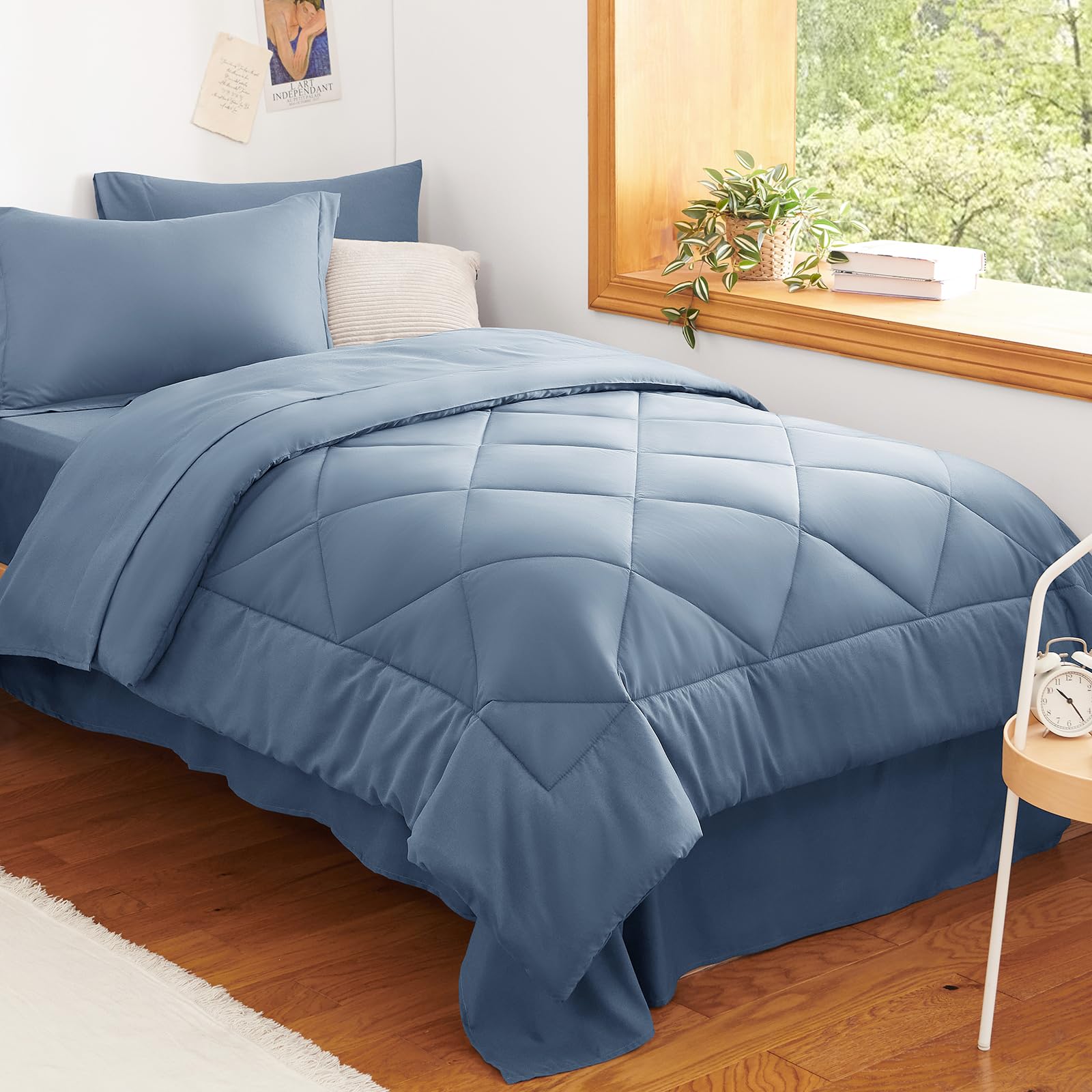 CozyLux Twin Comforter Set 68"x88" Dusty Blue - 5 Piece Bed in a Bag