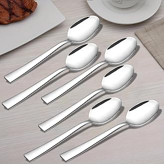 Parage 6 Pieces Stainless Steel Spoons Set, Dinner Spoon Length 16cm, Food Grade Silverware for Home & Kitchen- Mirror Polished, 6 Silver Spoons