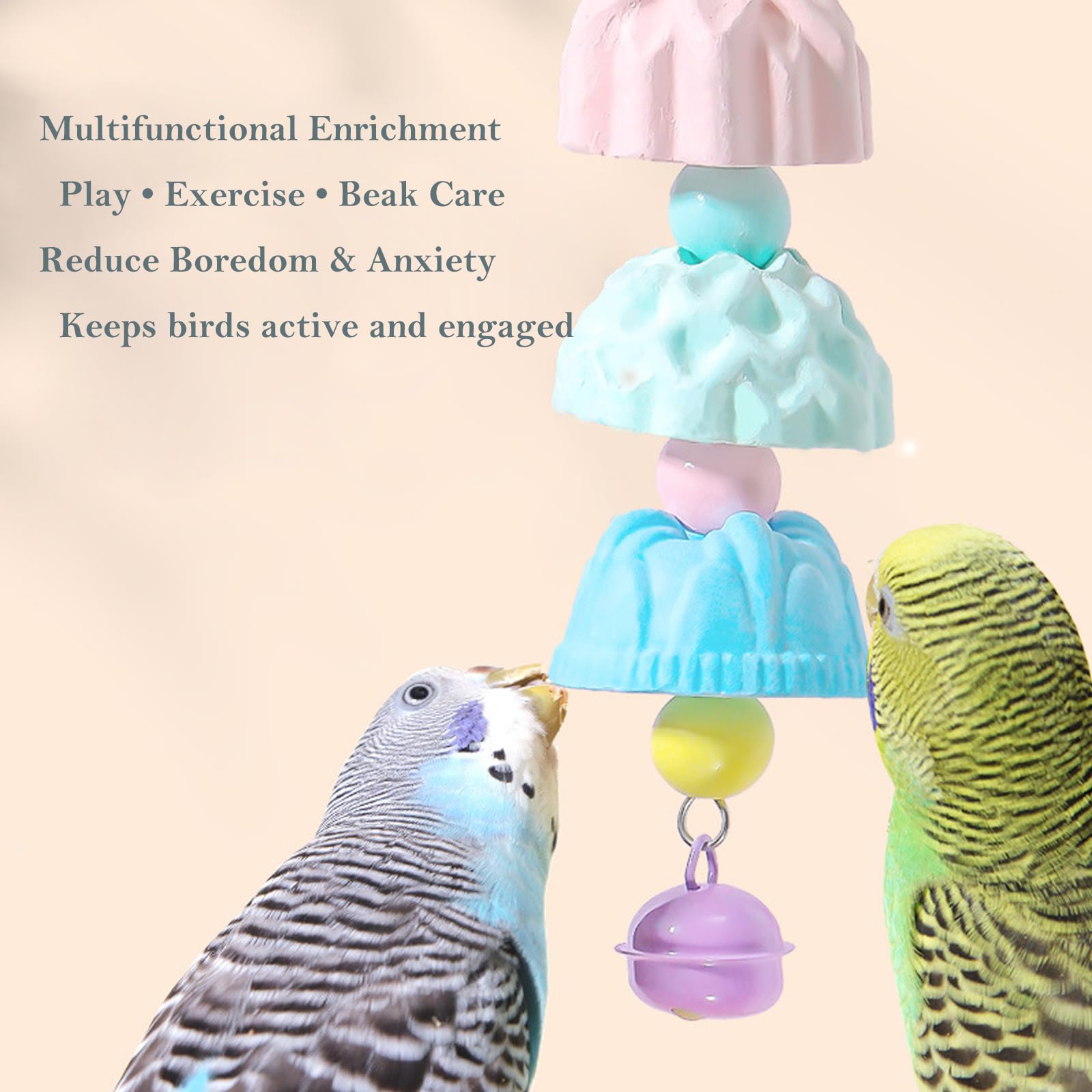 Lot de 5 perchoirs pour oiseaux, bâtons de meulage en calcium pour perroquet, balançoire, tondeuse à pattes pour perruches, calopsittes, petits oiseaux