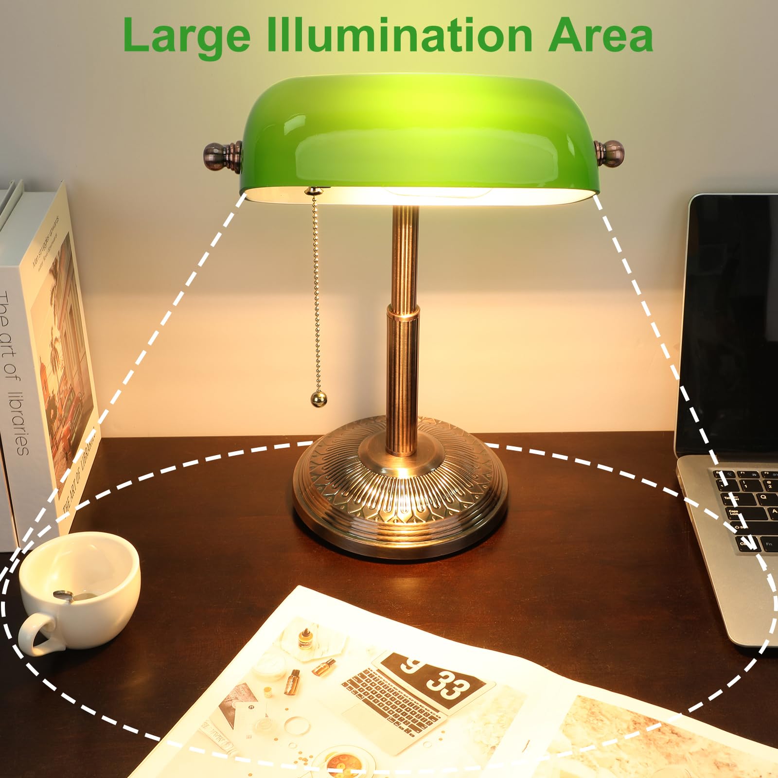 LINNMON Lampada da scrivania stile banchieri, stile retrò, con interruttore a catena per casa e ufficio (rame + verde)