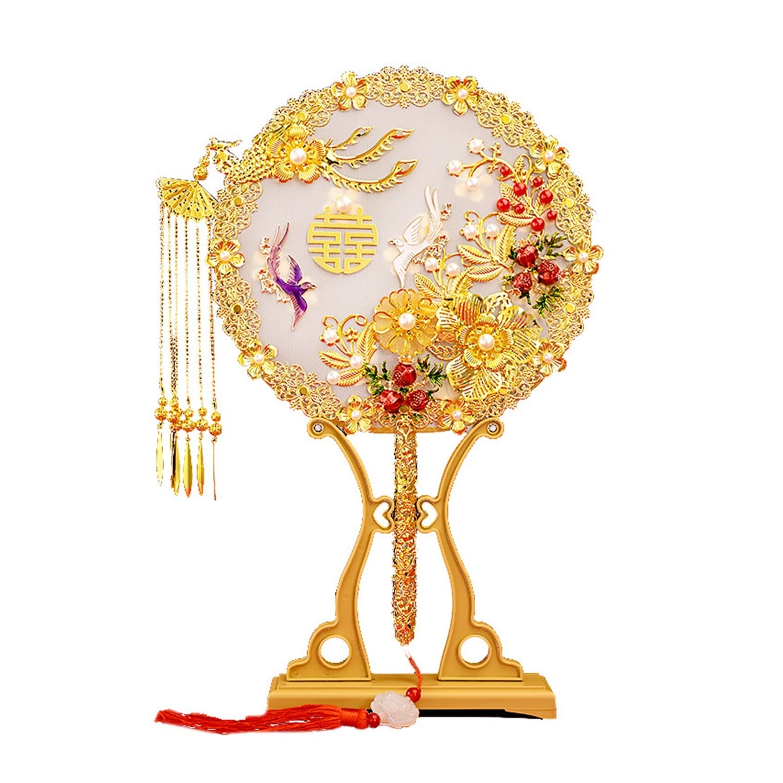 Vintage Chinese Bride Marriage Round Silk Fan Traditional Wedding Bouquet (color : Wit)