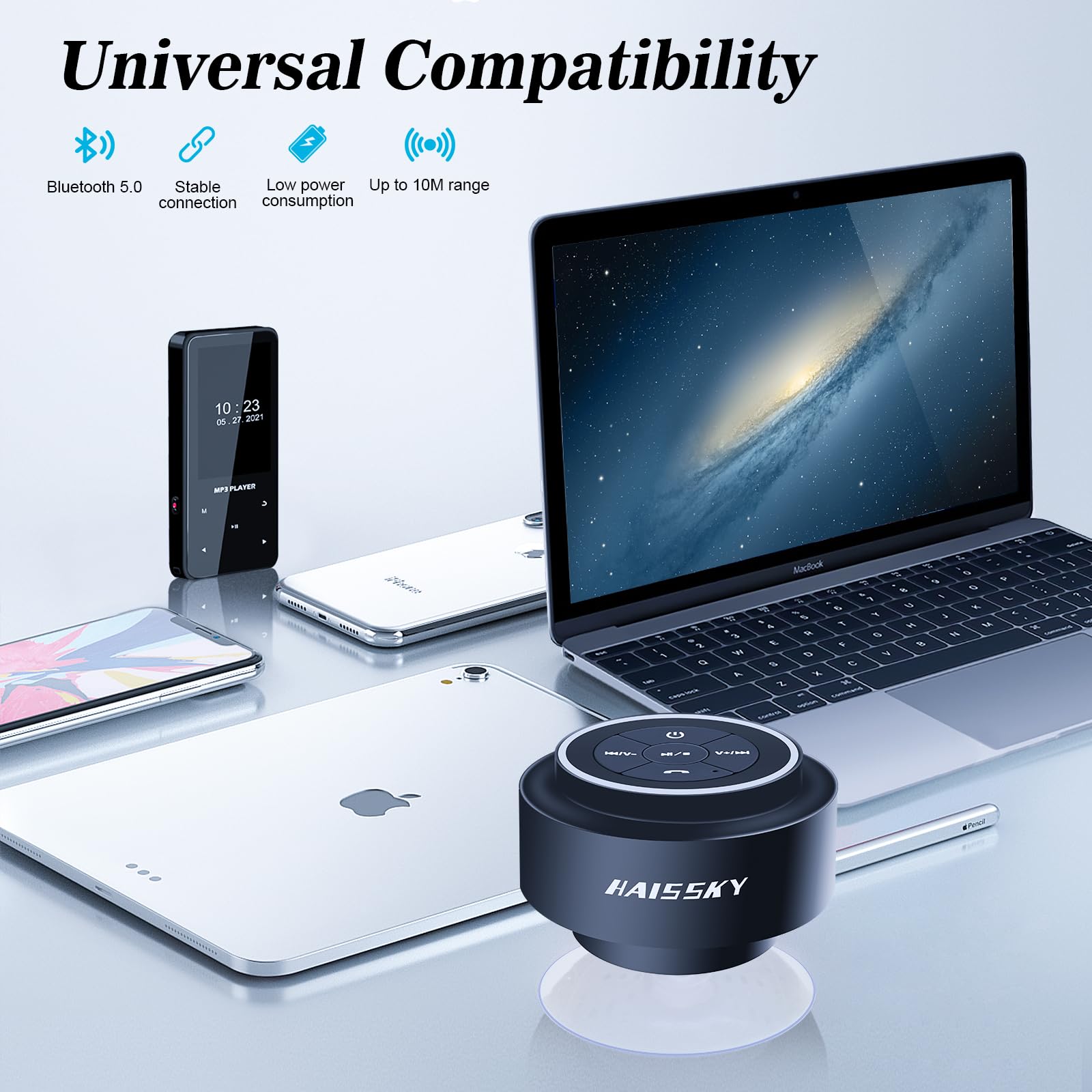 Altoparlante da doccia Bluetooth impermeabile, altoparlante portatile wireless impermeabile per piscina, altoparlante galleggiante IP67 da bagno con ventosa per campeggio, spiaggia, feste,