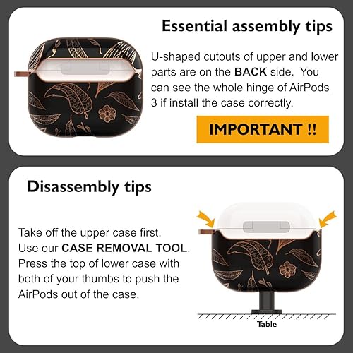 Miniatura 6 de TATOFY Funda para AirPods 3, AirPods 3 para mujer, funda rígida protectora Flora con mosquetón, LED visible, compatible con carga inalámbrica (negro
