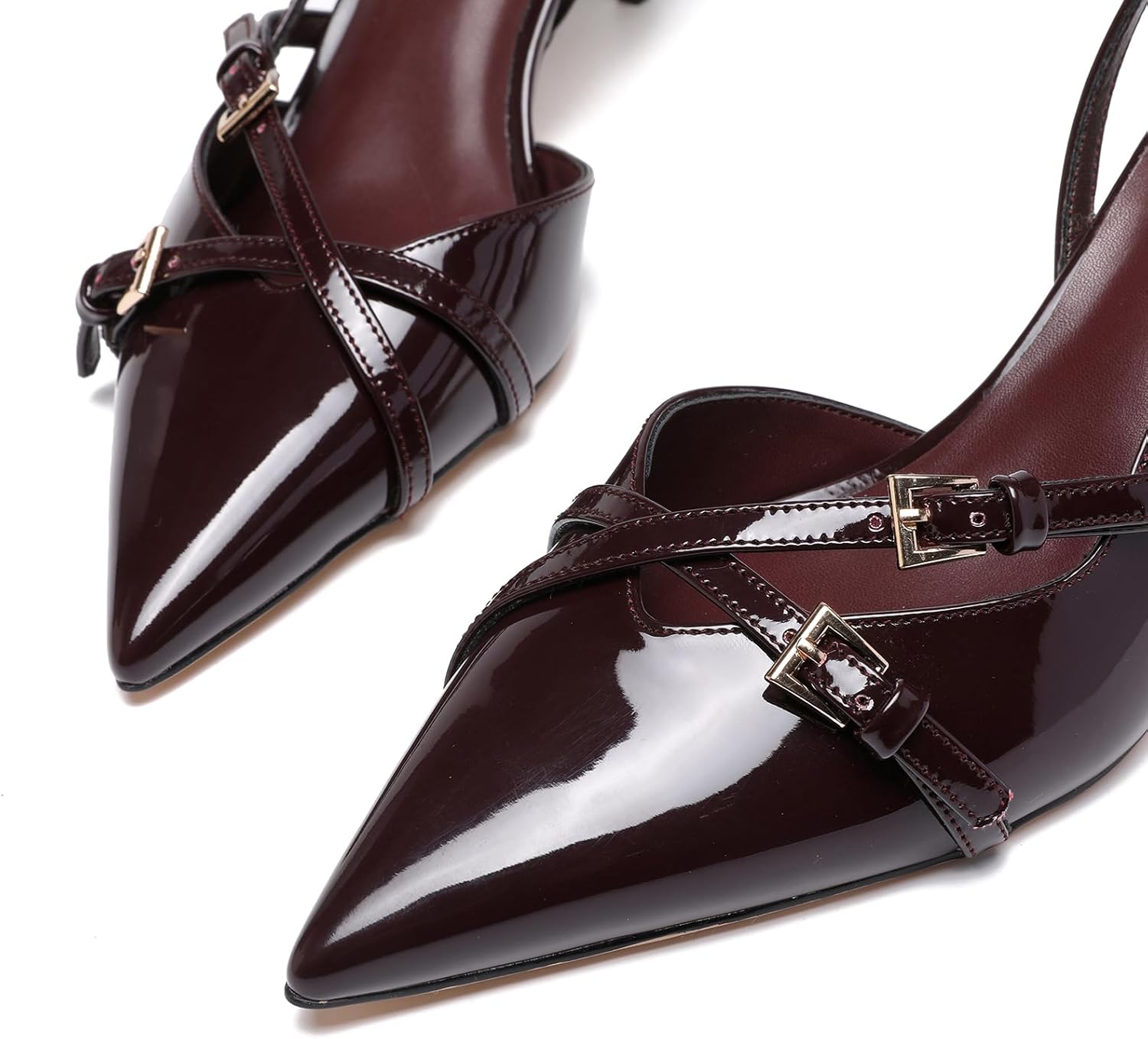 Heeled Slingback Kitten Heels for Women Closed Pointed Toe Pumps with Buckles - Image 5