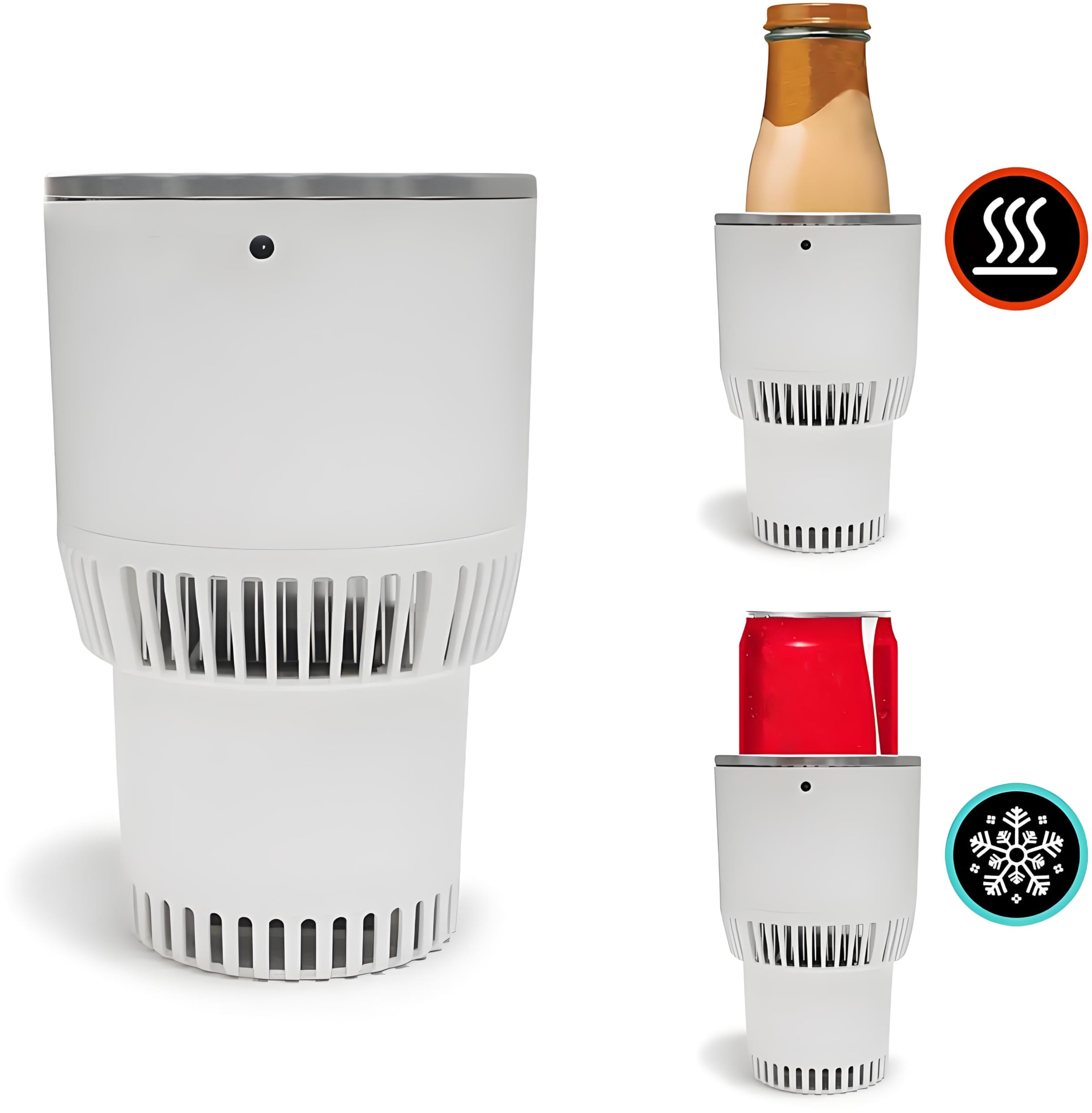 Porte-gobelet intelligent 2 en 1 pour voiture avec affichage LED de la température, convient pour les navetteurs sur la route (blanc et argent)