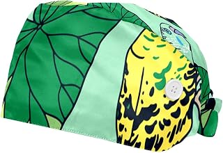 2 Pieces Working Hat with Buttons Adjustable Sweatband Bouffant Hats Unisex Tie Back Hats Budgie Tropical Palm Leaves