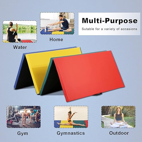 Miniatura 9 de HCY Tapete de gimnasia de 4 x 8 x 2 pulgadas, de piel sintética con asas de transporte para yoga, gimnasio en casa, entrenamientos básicos,