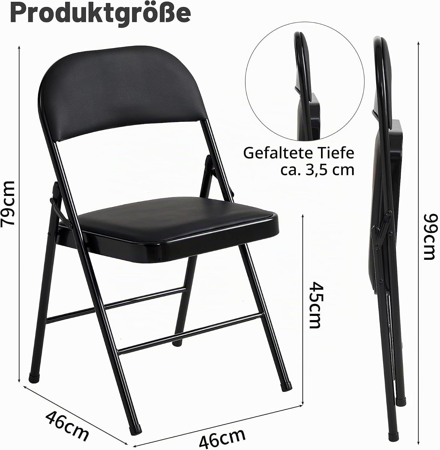 mcc direct Klappstuhl 4er Set, Kunstleder Klappstuhl mit Metallrahmen und gepolstertem Sitz, einfach zu Falten und aufzubewahren für Zuhause, Büro, Esszimmer und Empfang (Schwarz)