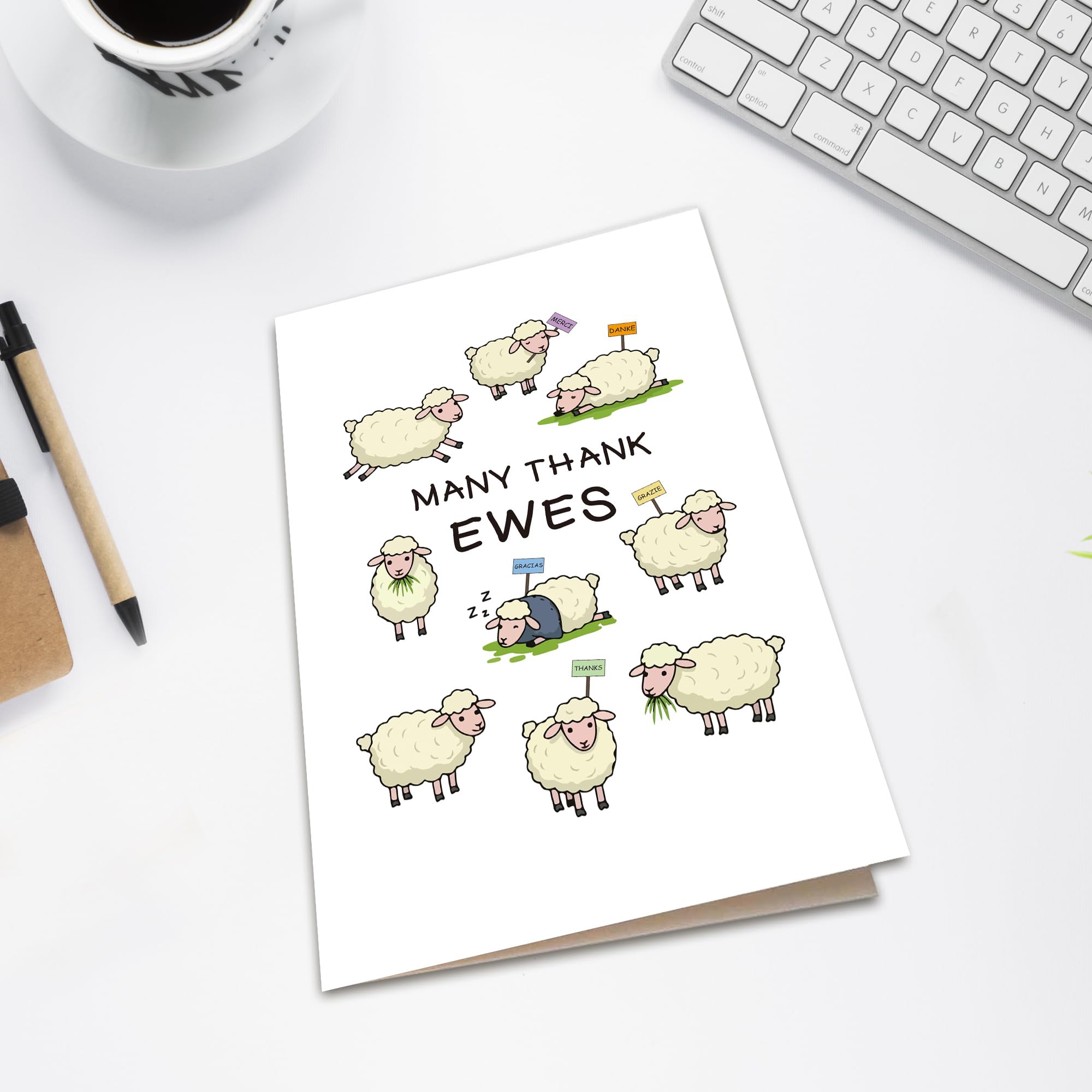 Heyshoo Funny Cute Thank You Card, Many Thank Ewes Gift For Him Her Friends, Humor Express Appreciation Card