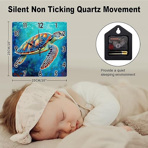 Miniatura 2 de Reloj de arte rústico de 10 x 10 pulgadas, para verano, playa, tortugas marinas, PVC, acuarela, para pared, océano, reloj náutico para baño,