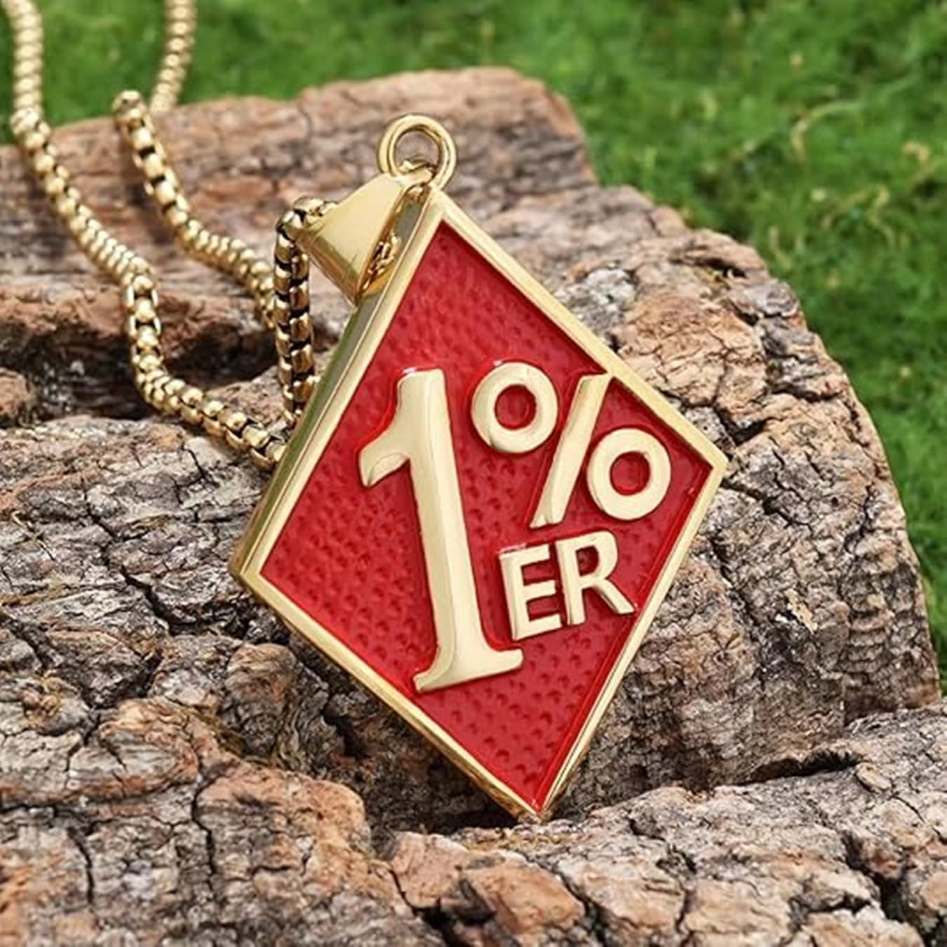 Men's Stainless Steel Punk 1% er One Percent Outlaw Motorcycle Biker Pendant Necklace Jewelry