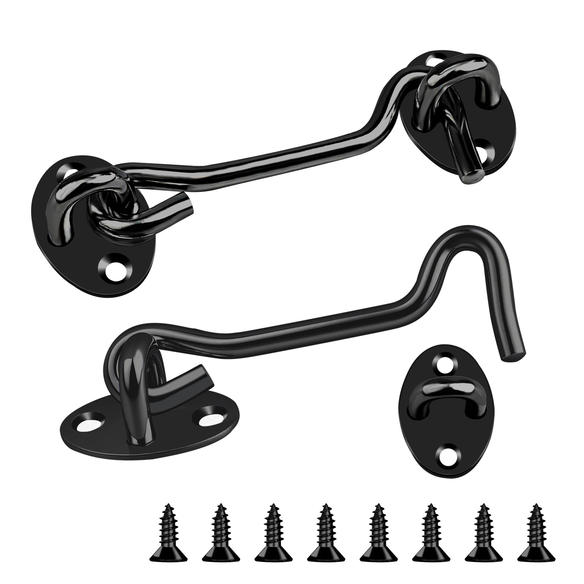 2PCS Hook and Eye Latch 4 Inch Black Stainless Steel Gate Latch- Ideal for Door Locks Without Drilling Garden Gates Over Door Sheds Bathrooms Bedroom Door Lock