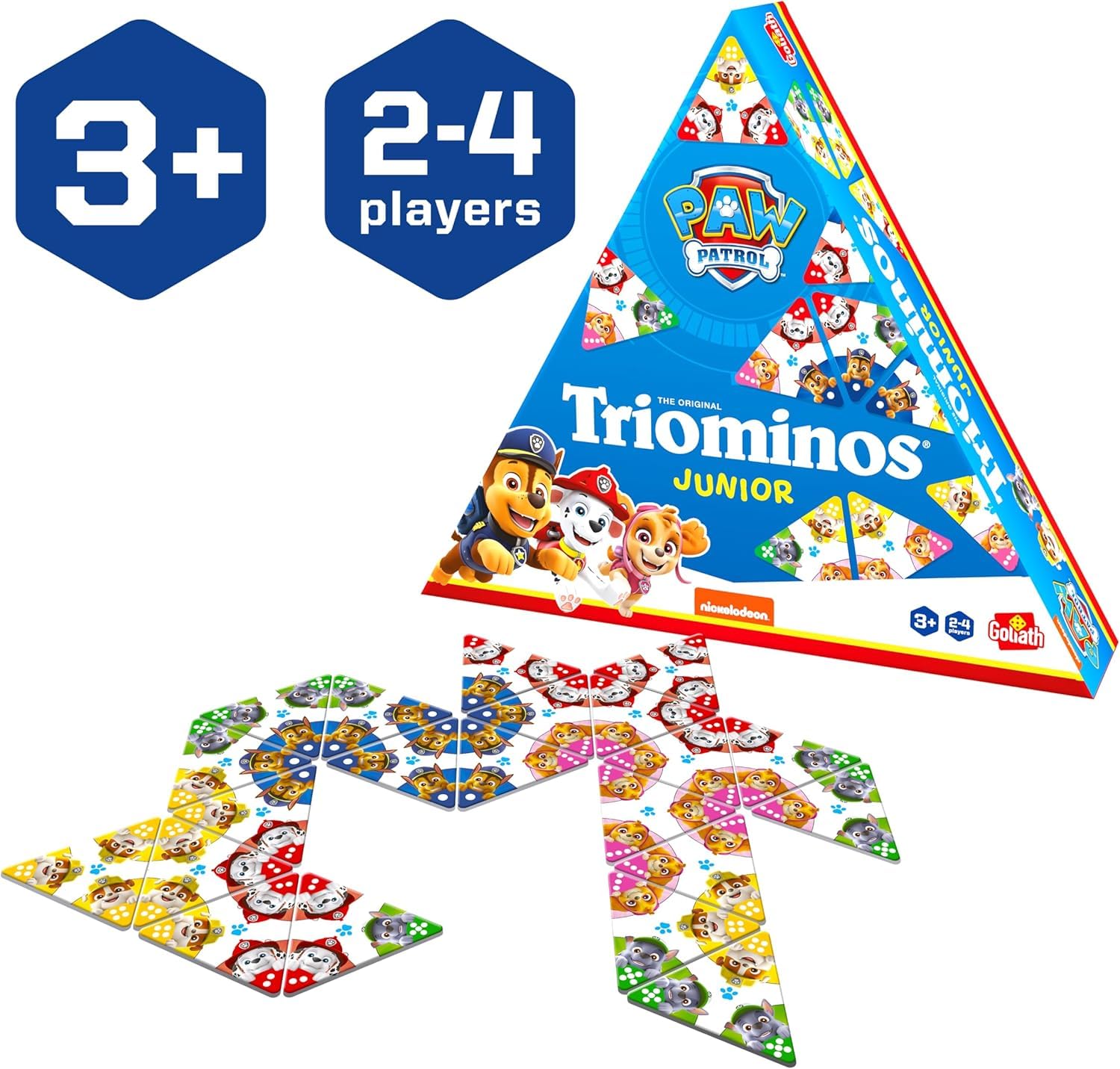 Triominos Junior - edycja Psi Patrol - Domino dla dzieci od 4 lat - 3-stronne Domino - Gra Obserwacyjna i Stowarzysząca - Dwustronna Triomino lub Puzzle