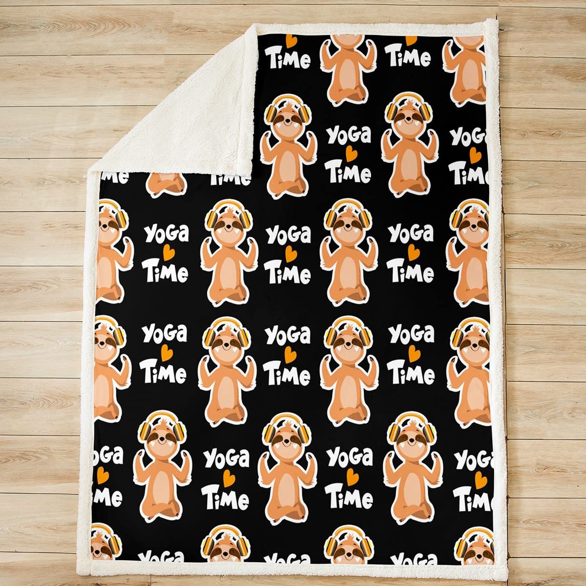 Loussiesd Coperta in pile con motivo a buffet, motivo "bradipo con animali", colore giallo, nero, per letto, divano, bambini, musica, yoga, bradipo caldo, coperta sfocata, ultra morbida, 200 x 200 cm