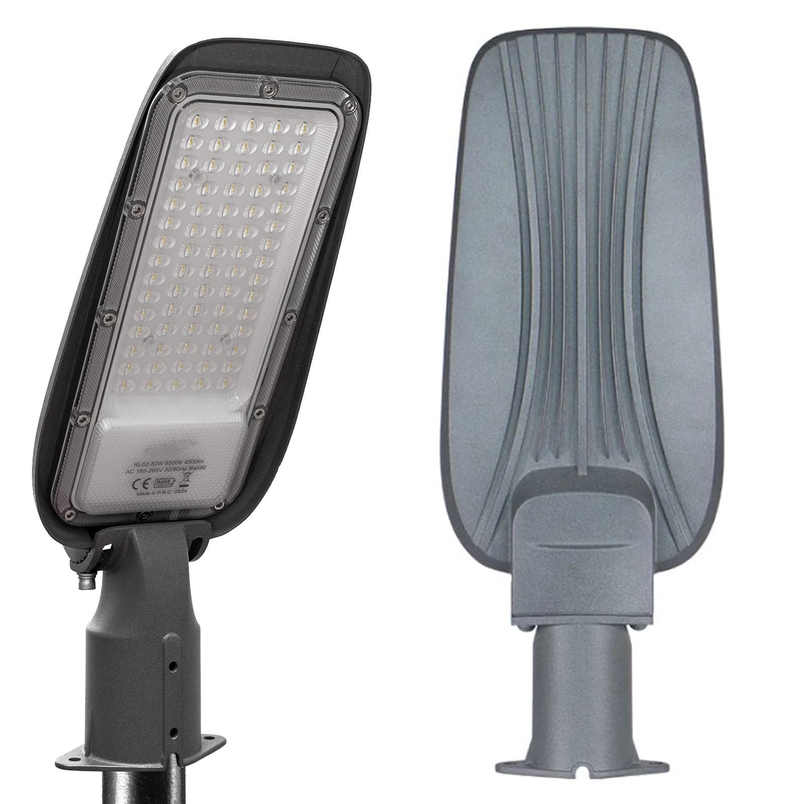 Planetitaly Faro armatura stradale IP65 esterno lampione LED 50W inclinabile 90 gradi luce viali sentieri giardino 4500lm 230V