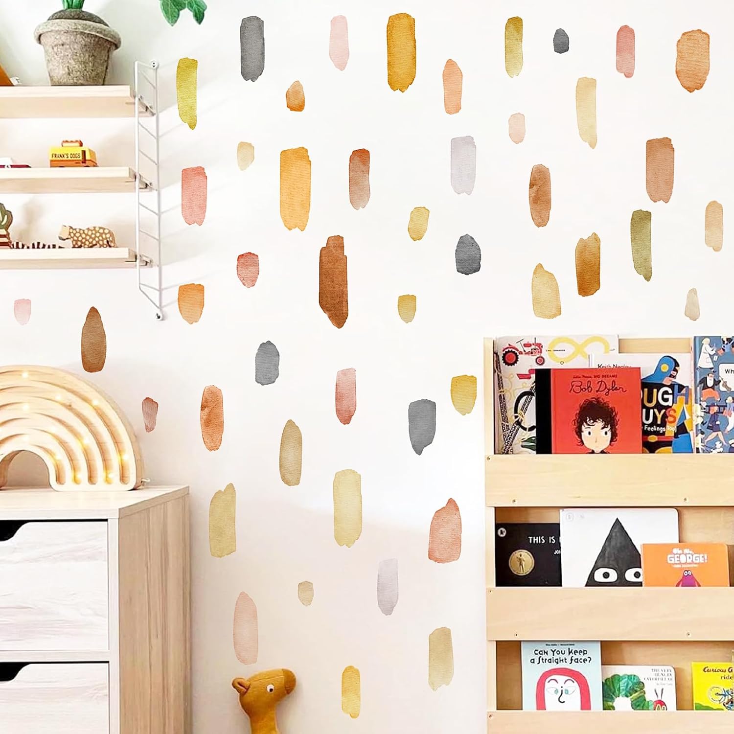 Watercolor Wall Stickers Peel and Stick Boho Wall Decals Brush Strokes Splatter Decal Removable Irregular Lines Stickers Modern Line Wall Decals for Nursery Kids Bedroom Playroom Decor