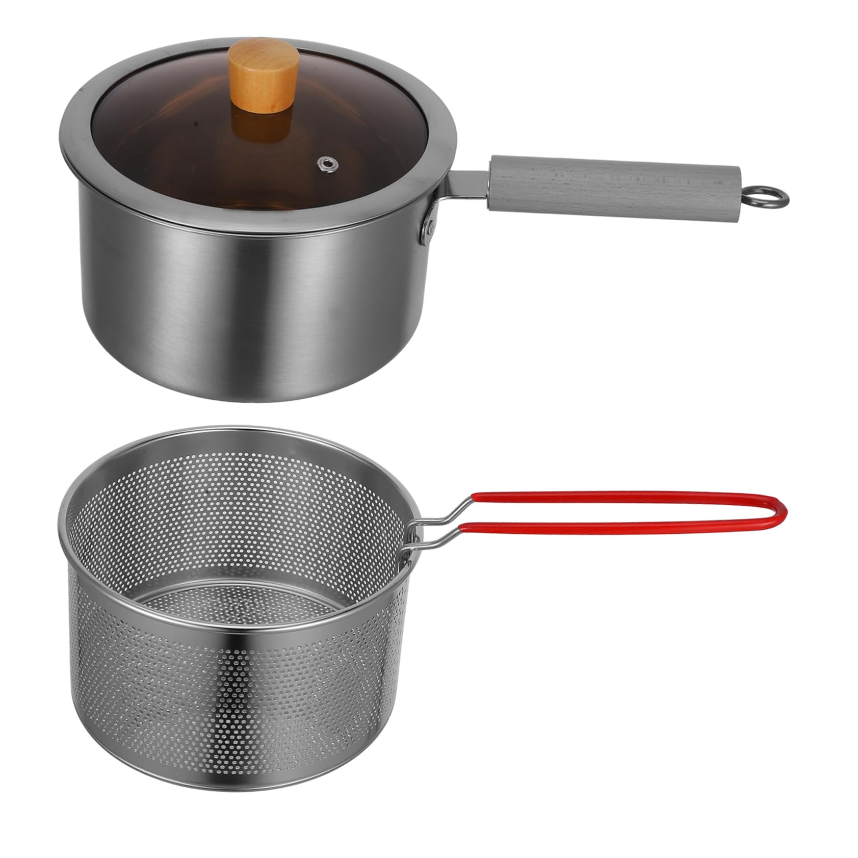 MAGICLULU 1Set Stainless Steel Frying Pot with Frying Basket Lid Deep Fryer for Cooking Porridge Soup Ergonomic Handle Kitchen Essential