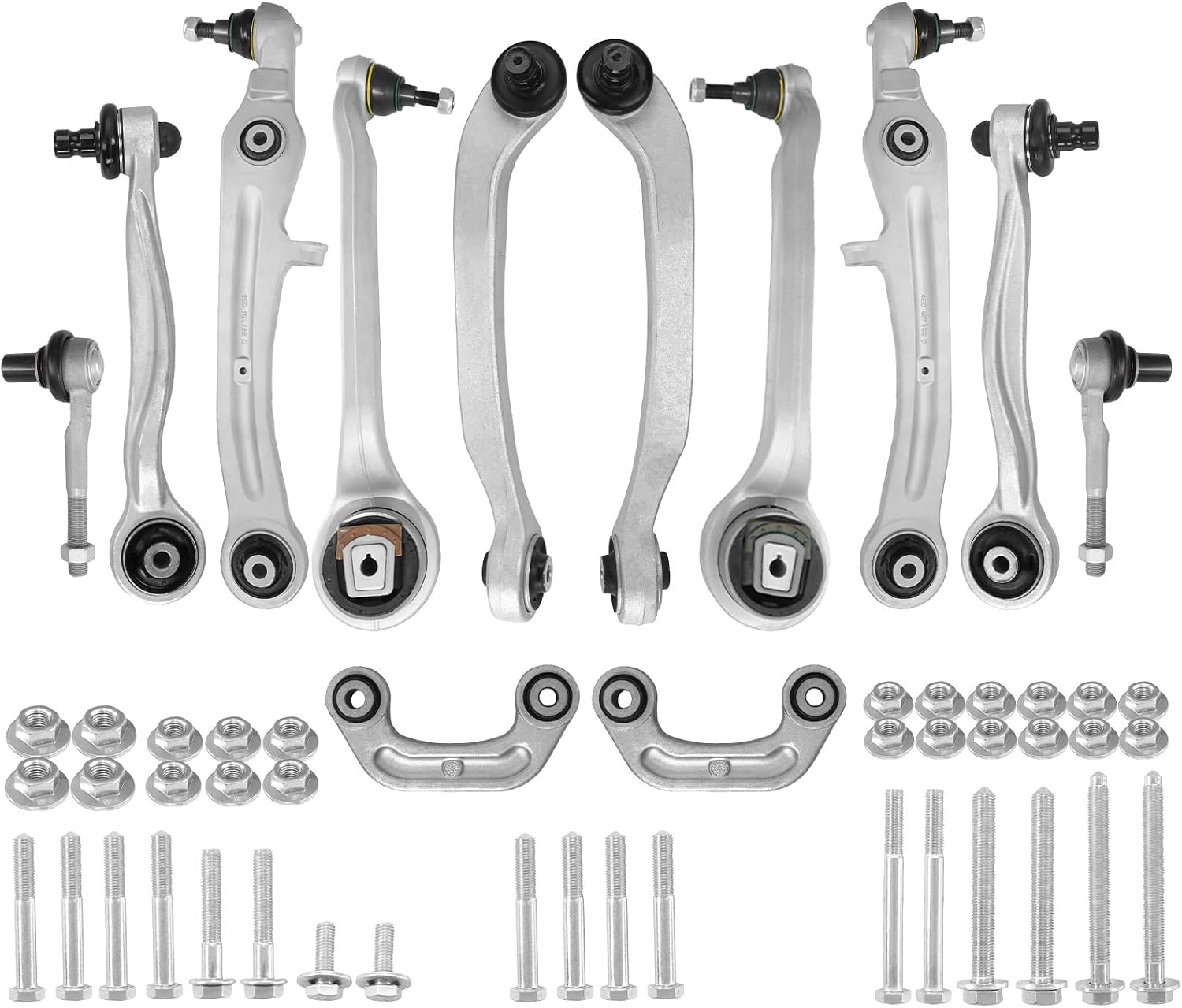 Control Arm, Front Lower Upper Suspension Kit Sway Bar Link Outer Tie Rod End Compatible With 2004-2010 Audi A8 Quattro without Sport Suspension