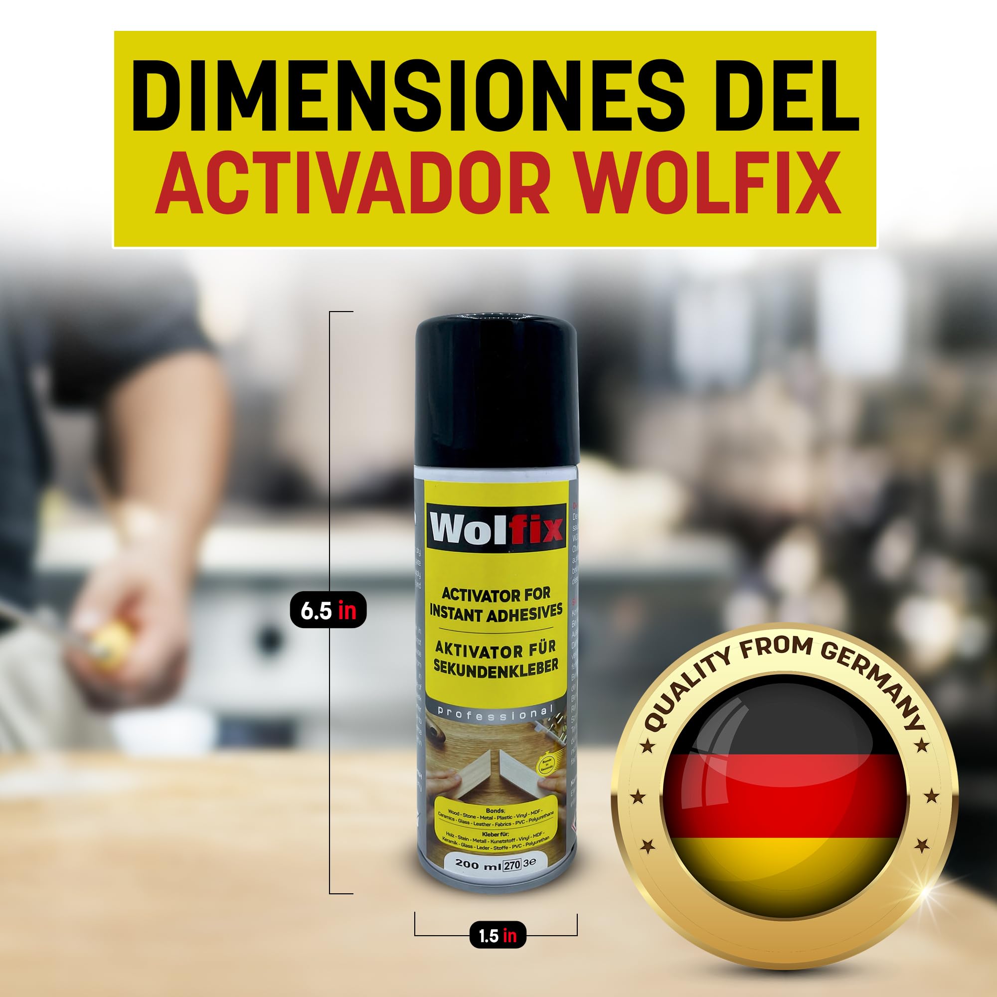 Wolfix Activador para superpegamento 200 ml spray activador superadhesivo cianoacrilato – La fórmula turbo para una adherencia inmediata y resultados duraderos (5)