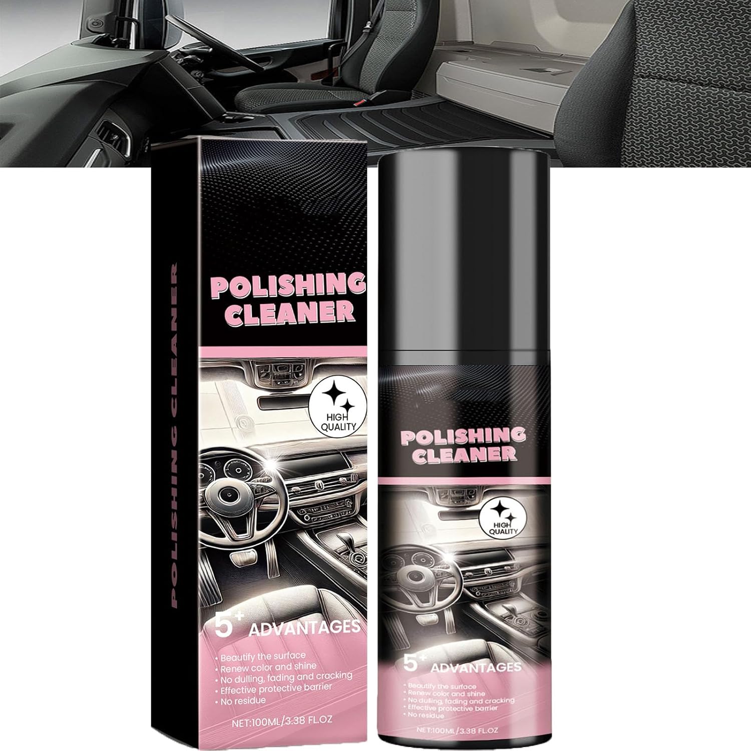 Polishing Cleaner for Car Interior Detailing,100ml Interior Protectant Car Detailing Spray,Waterless Spray Wax,Polishing Cleaner Detailer Spray,for Rubber,Leather (1PC)